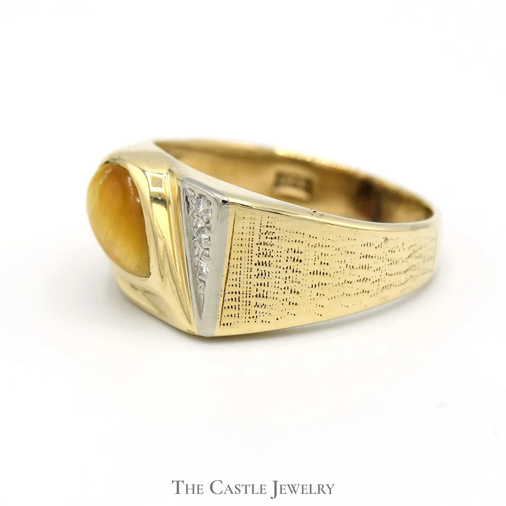 Pear Shaped Cabochon Yellow Cats Eye Ring with Diamond Accents in 10k Yellow Gold