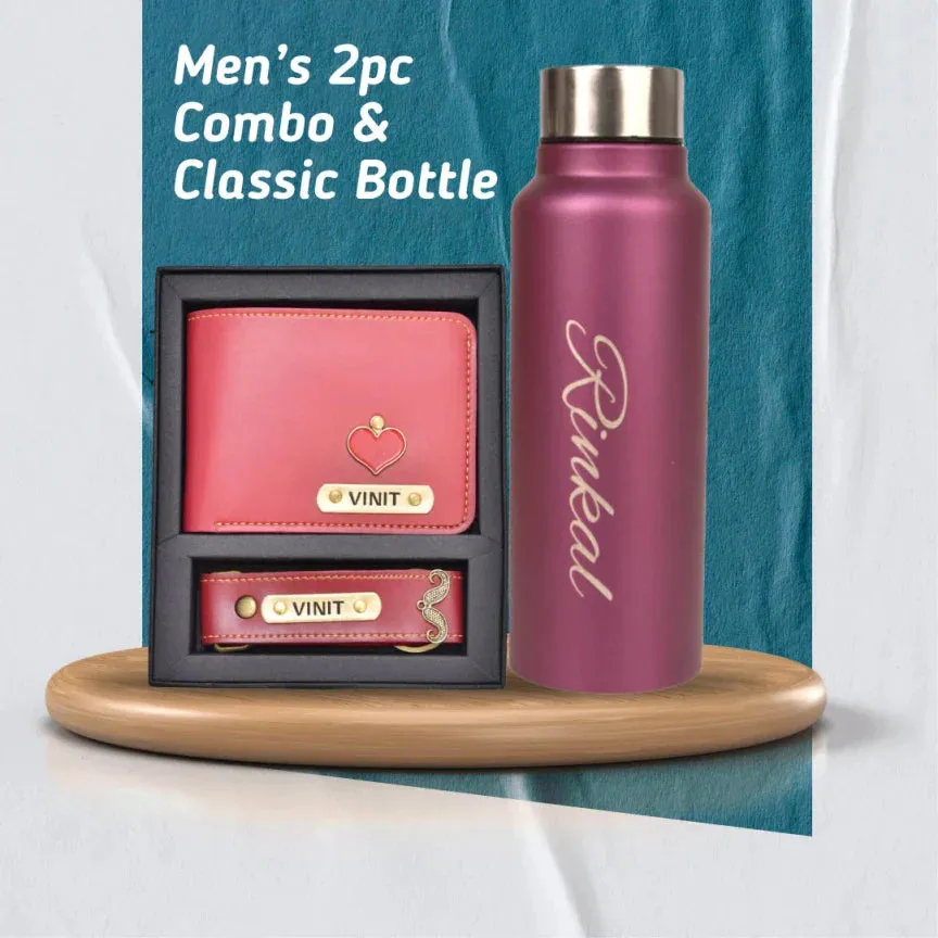 Personalized Men's 3 Pcs Combo with Classic Bottle - Tan