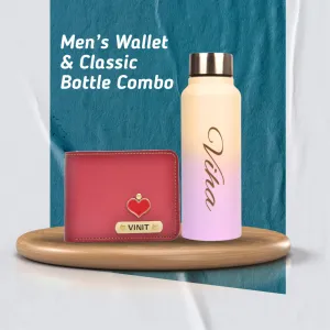 Personalized Men's Combo Wallet & Multicolor Bottle - Wine