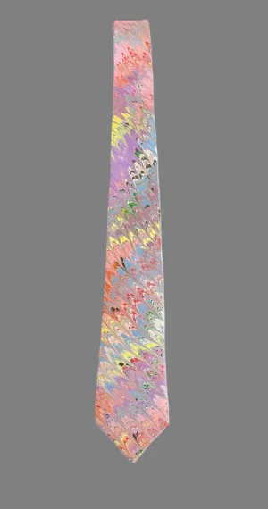 Pink summer double comb 3” Silk Tie  water marbled