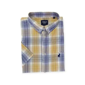 Polo Men's Large Check Short Sleeve Shirt Mustard