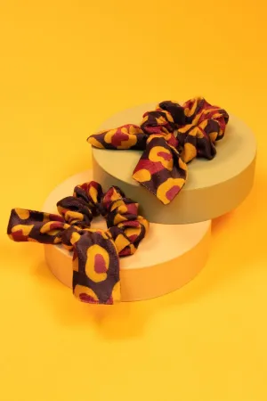 Powder Velvet Scrunchies Damson / Mustard Leopard 2 Pack