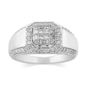 Princessa Emerald Shape Men's Ring with 1.00ct of Diamonds in 9ct White Gold