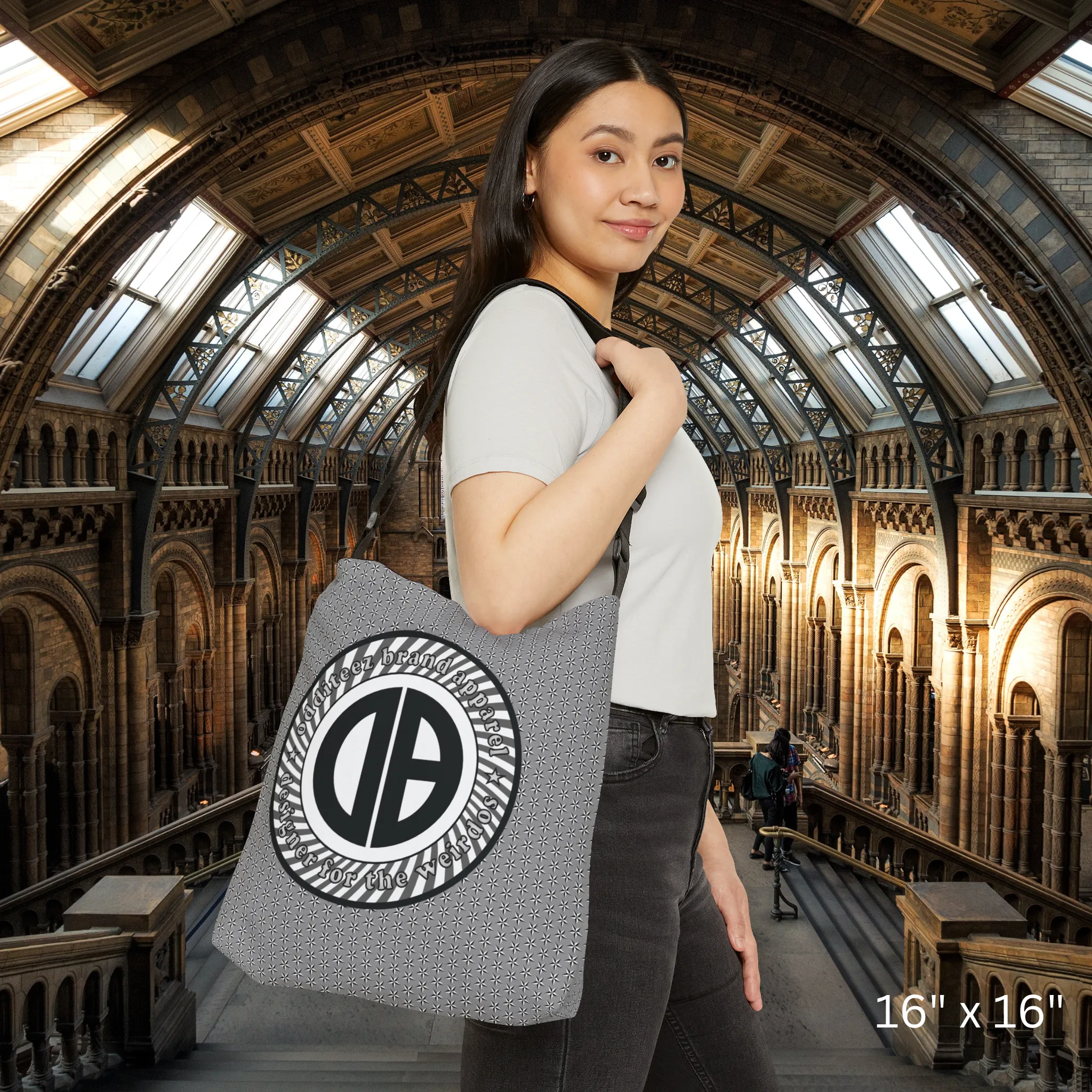 "Designer for the Weirdos" Swirly logo design, Gray Unisex Carryall Medium/Large size Tote Bags