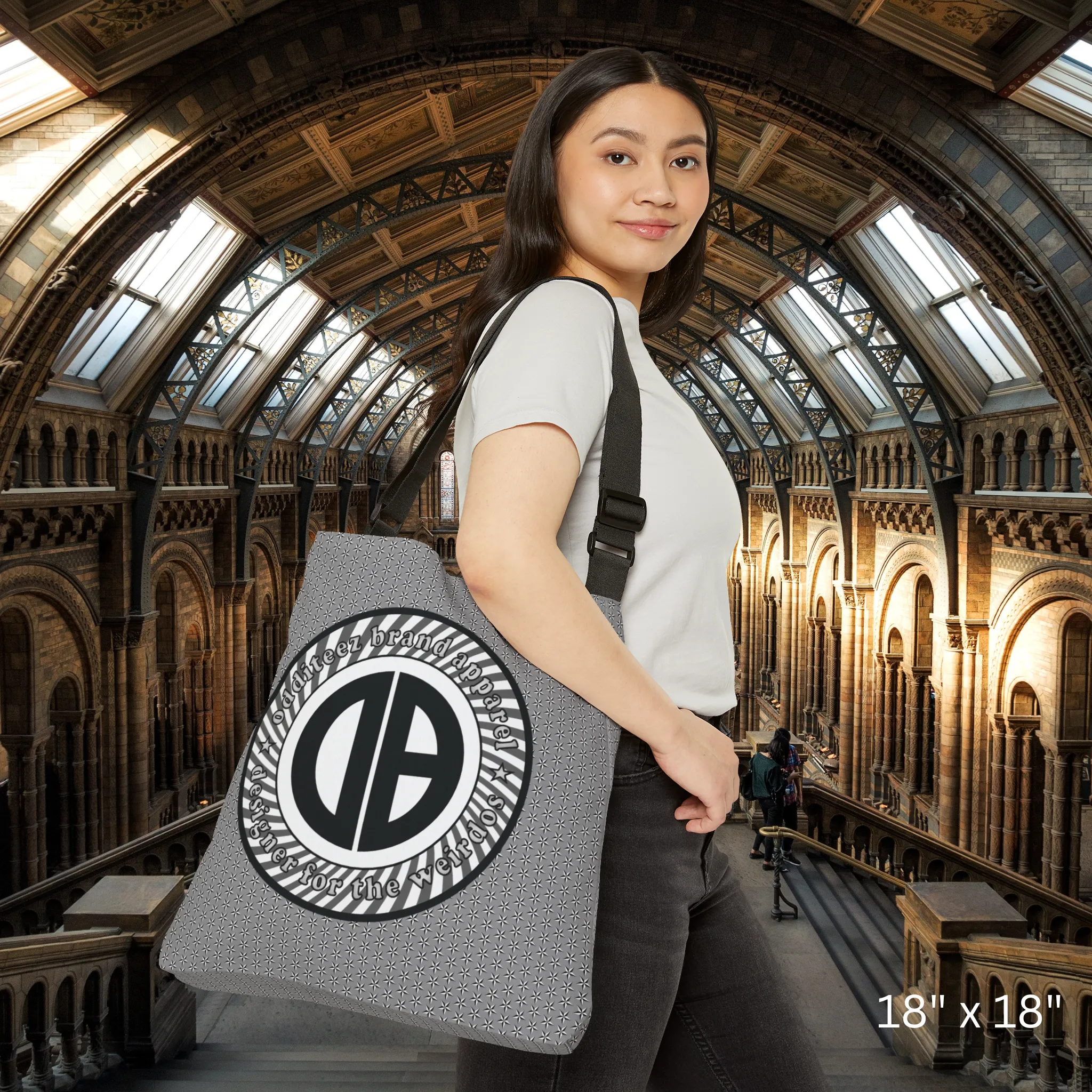 "Designer for the Weirdos" Swirly logo design, Gray Unisex Carryall Medium/Large size Tote Bags