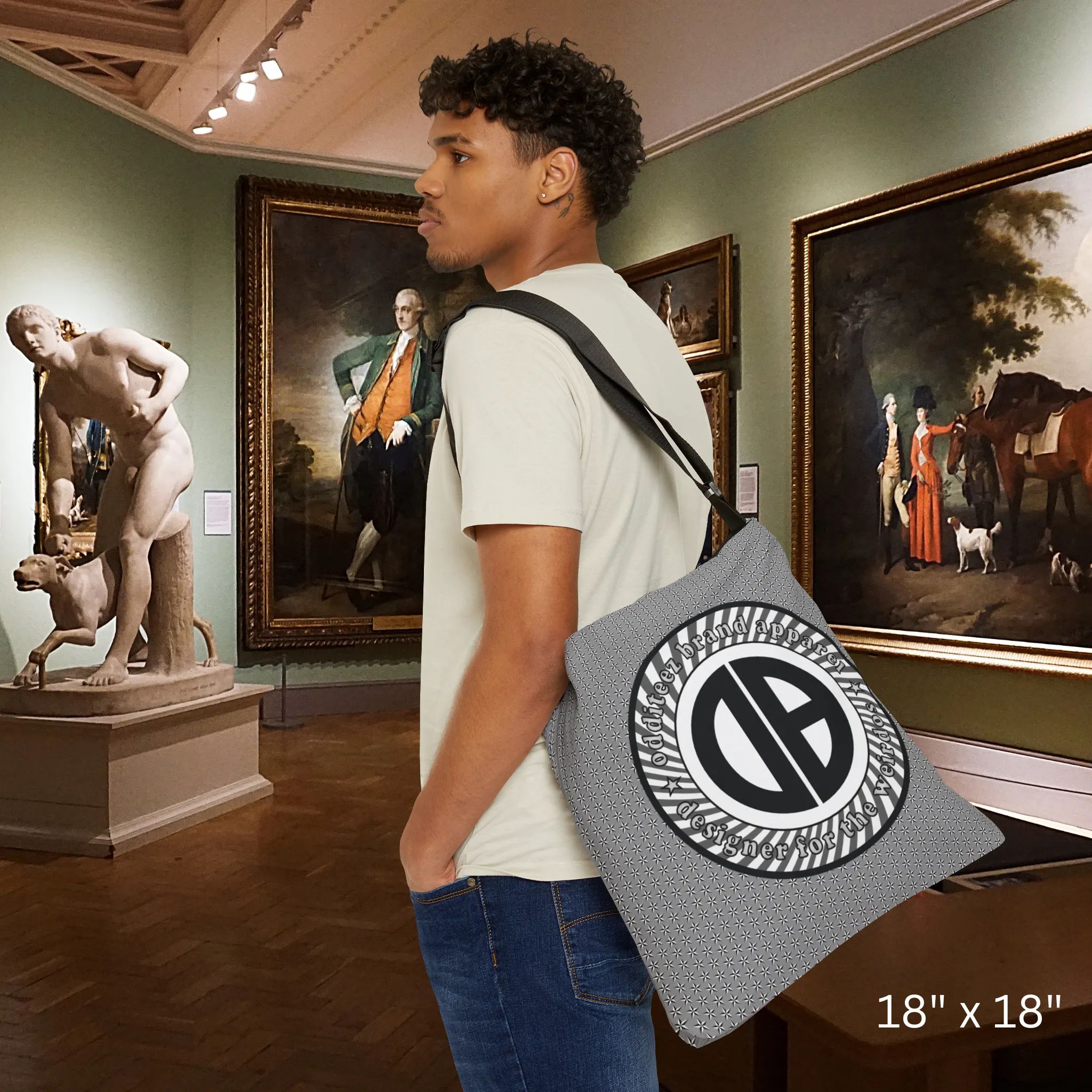 "Designer for the Weirdos" Swirly logo design, Gray Unisex Carryall Medium/Large size Tote Bags