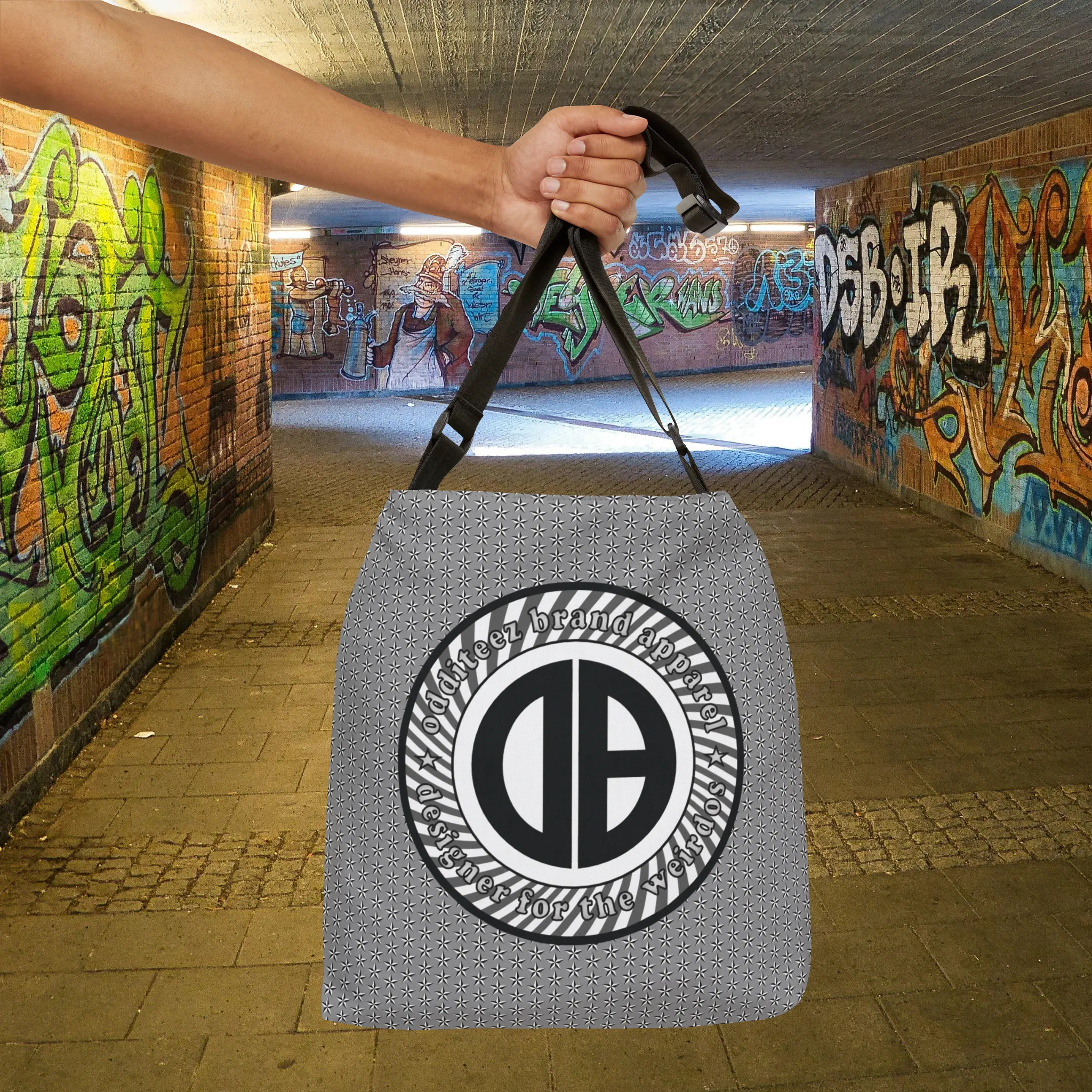"Designer for the Weirdos" Swirly logo design, Gray Unisex Carryall Medium/Large size Tote Bags