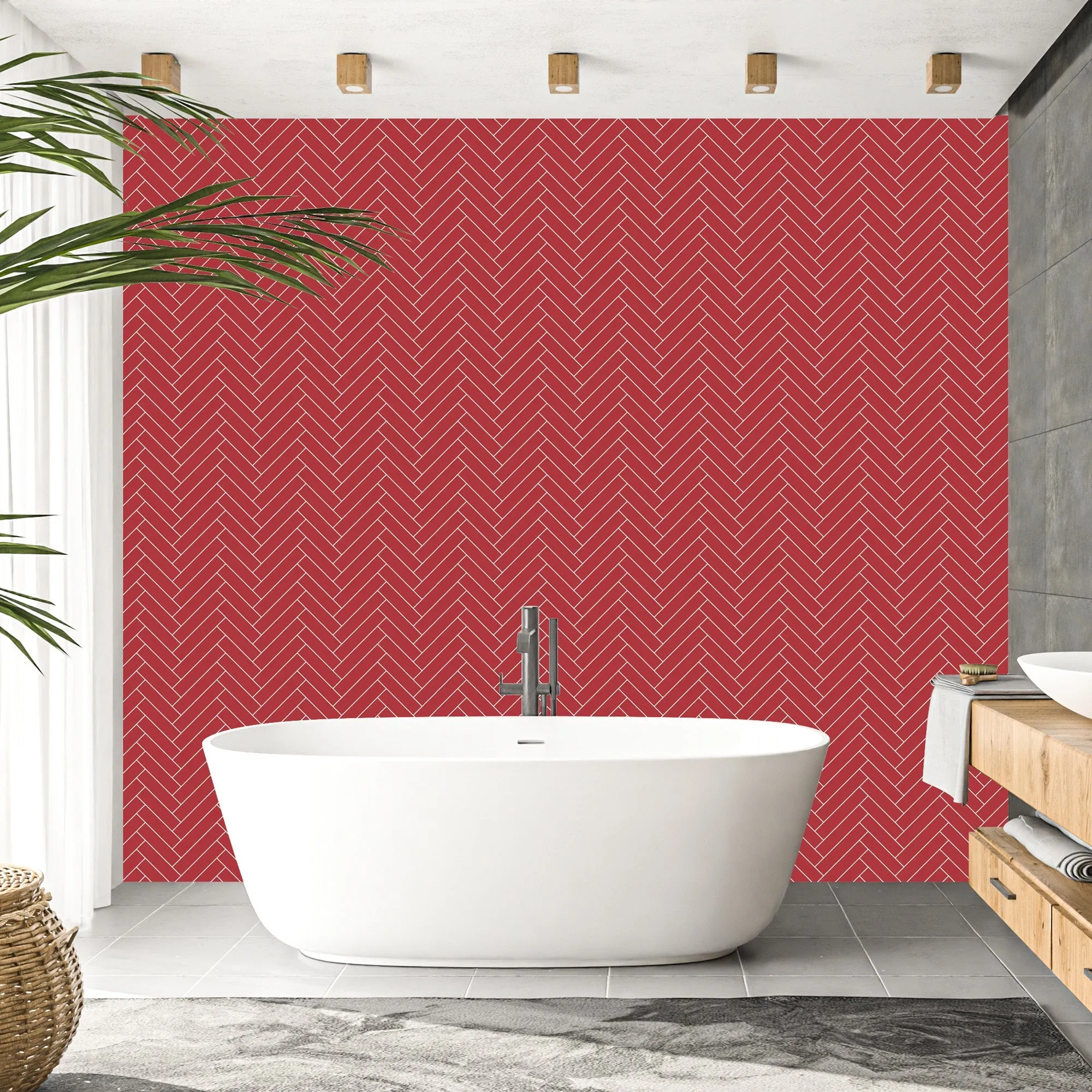 Red Single Herringbone Tile Acrylic Shower Panel 2440mm x 1220mm ( 3mm Thick)