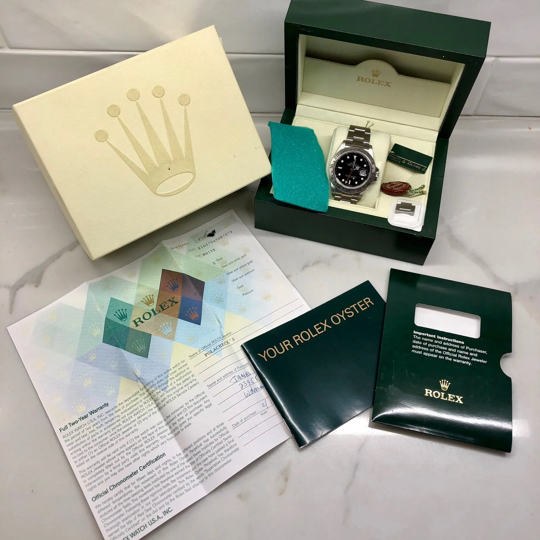 Rolex Explorer II 16570 Stainless Steel GMT Oyster F Serial Wristwatch Box Papers Circa 2003