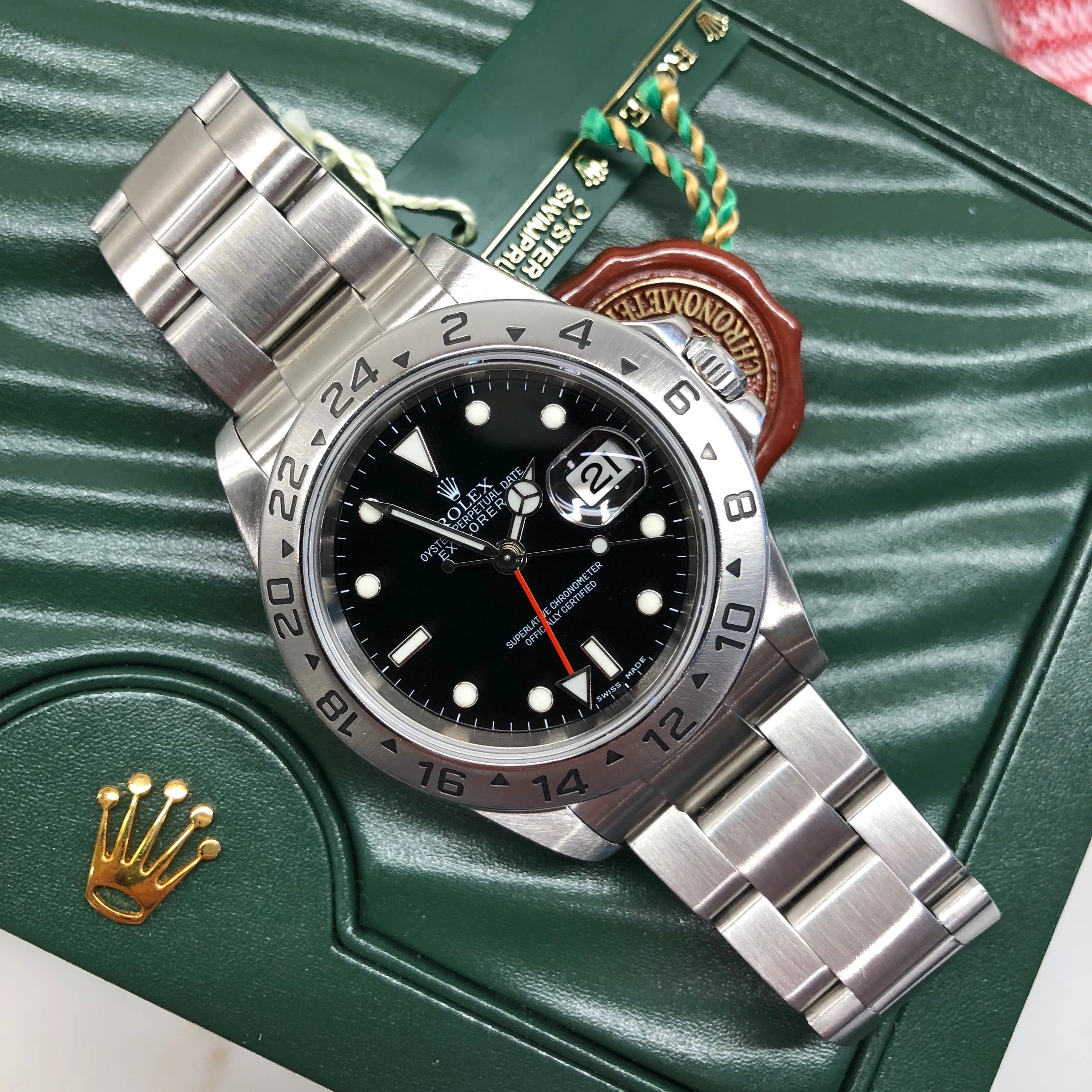 Rolex Explorer II 16570 Stainless Steel GMT Oyster F Serial Wristwatch Box Papers Circa 2003