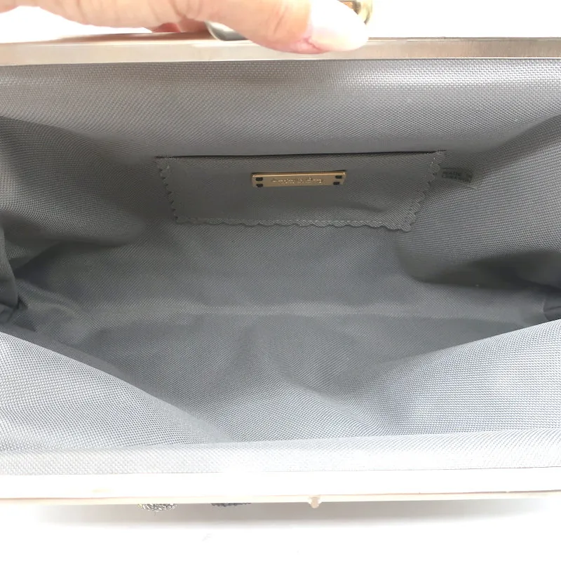 Sarah's Bag Beaded Pill Print Large Clutch Gray Canvas