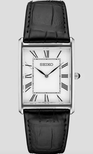 SEIKO Men's Essential White Dial Black Leather Watch SWR049