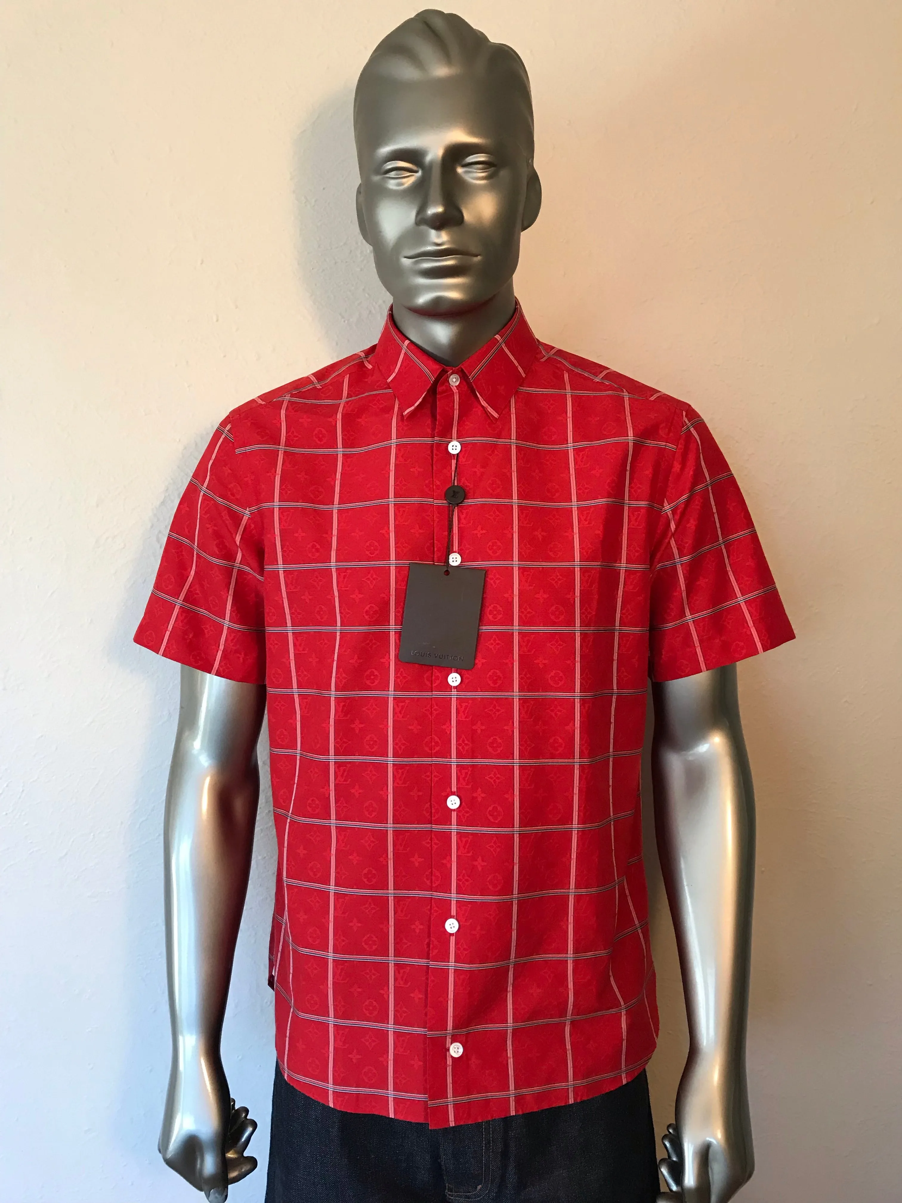Silk Reflective Monogram Check Shirt