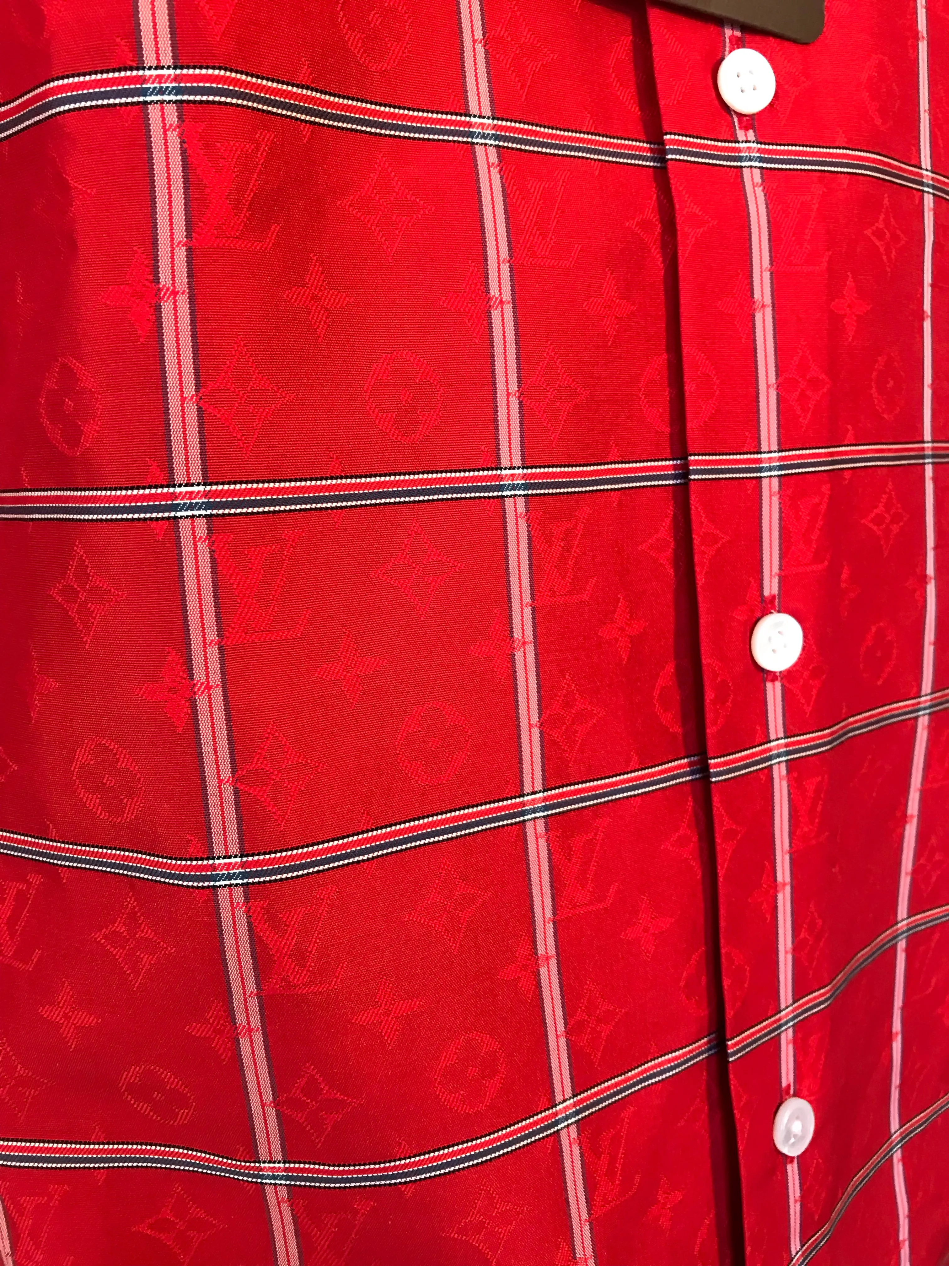 Silk Reflective Monogram Check Shirt