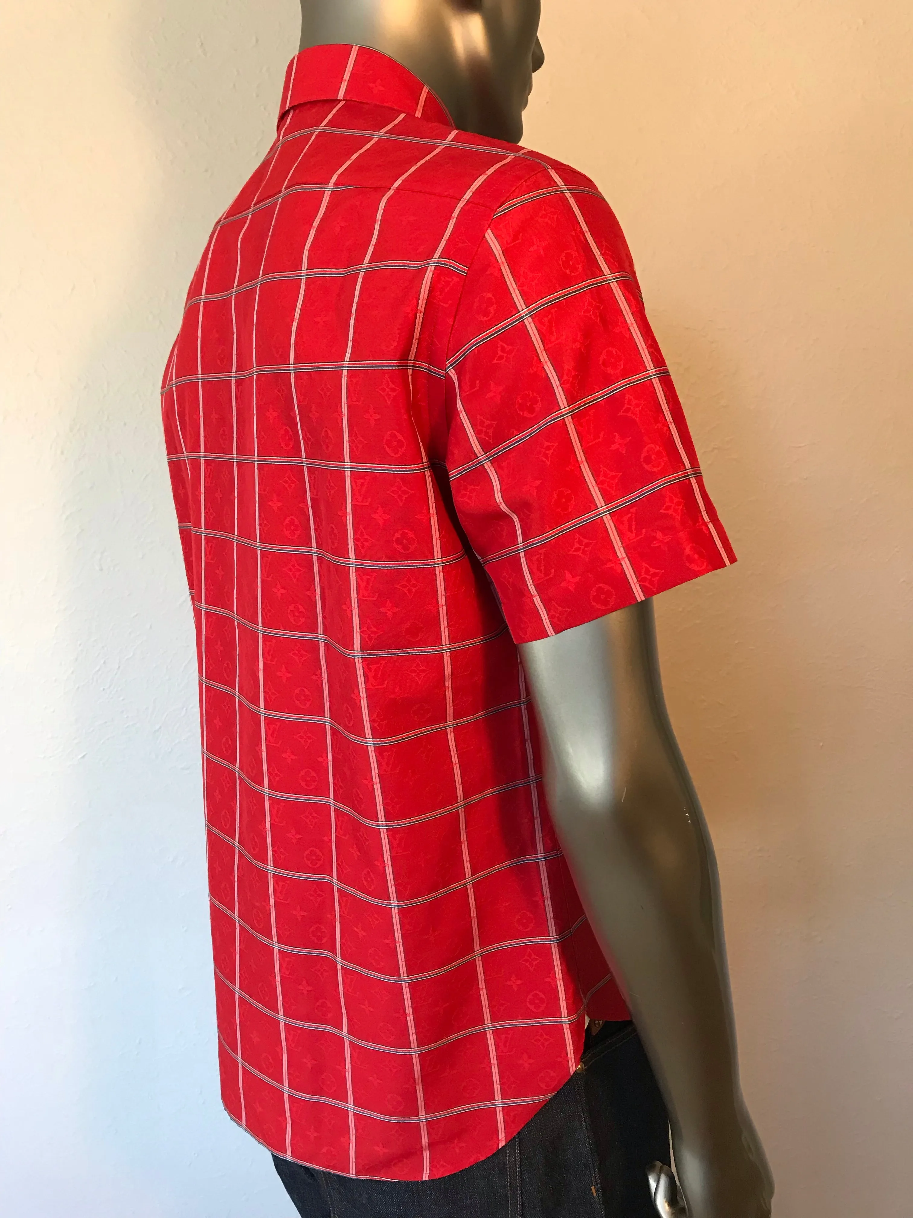 Silk Reflective Monogram Check Shirt
