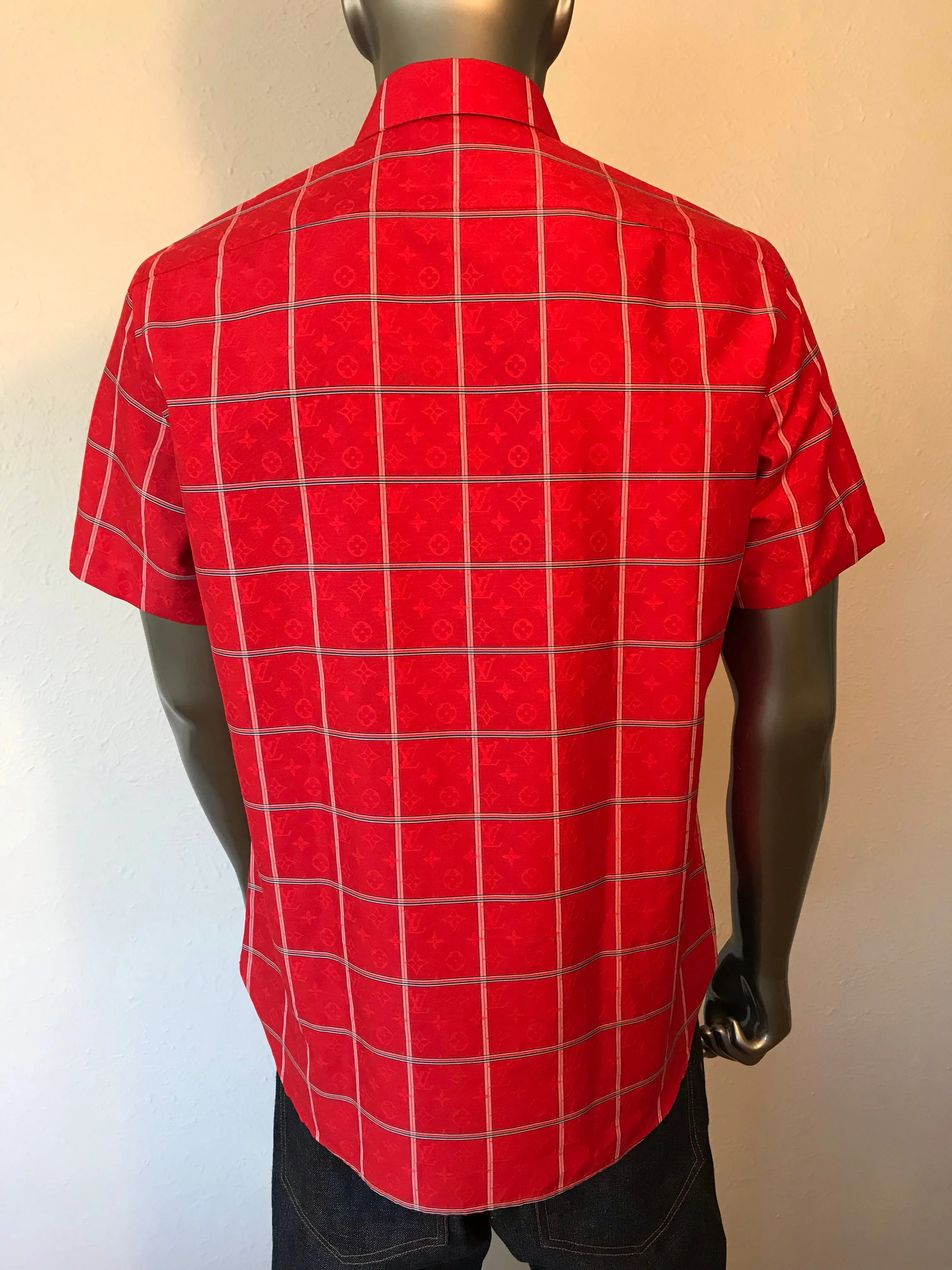 Silk Reflective Monogram Check Shirt