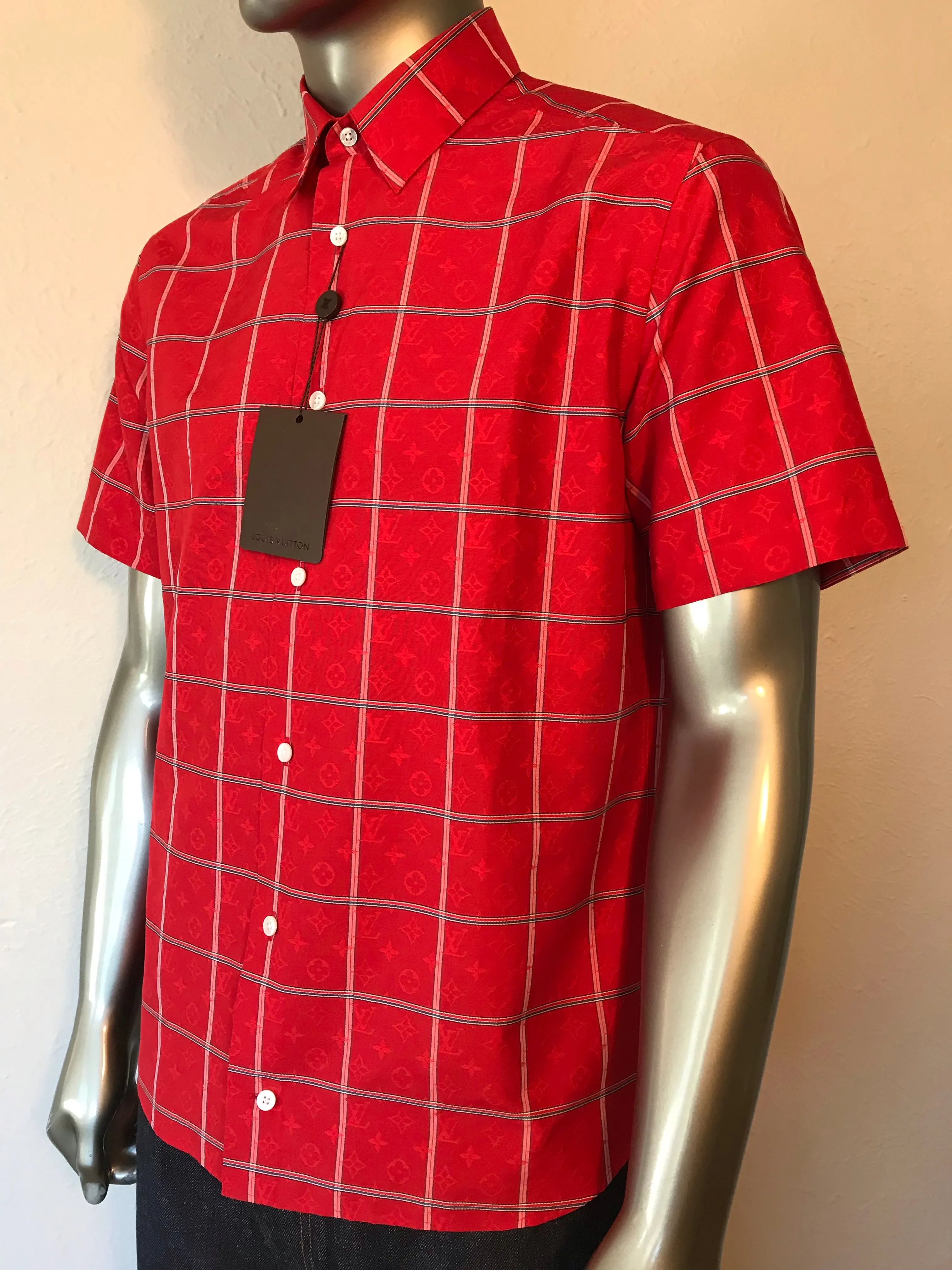 Silk Reflective Monogram Check Shirt