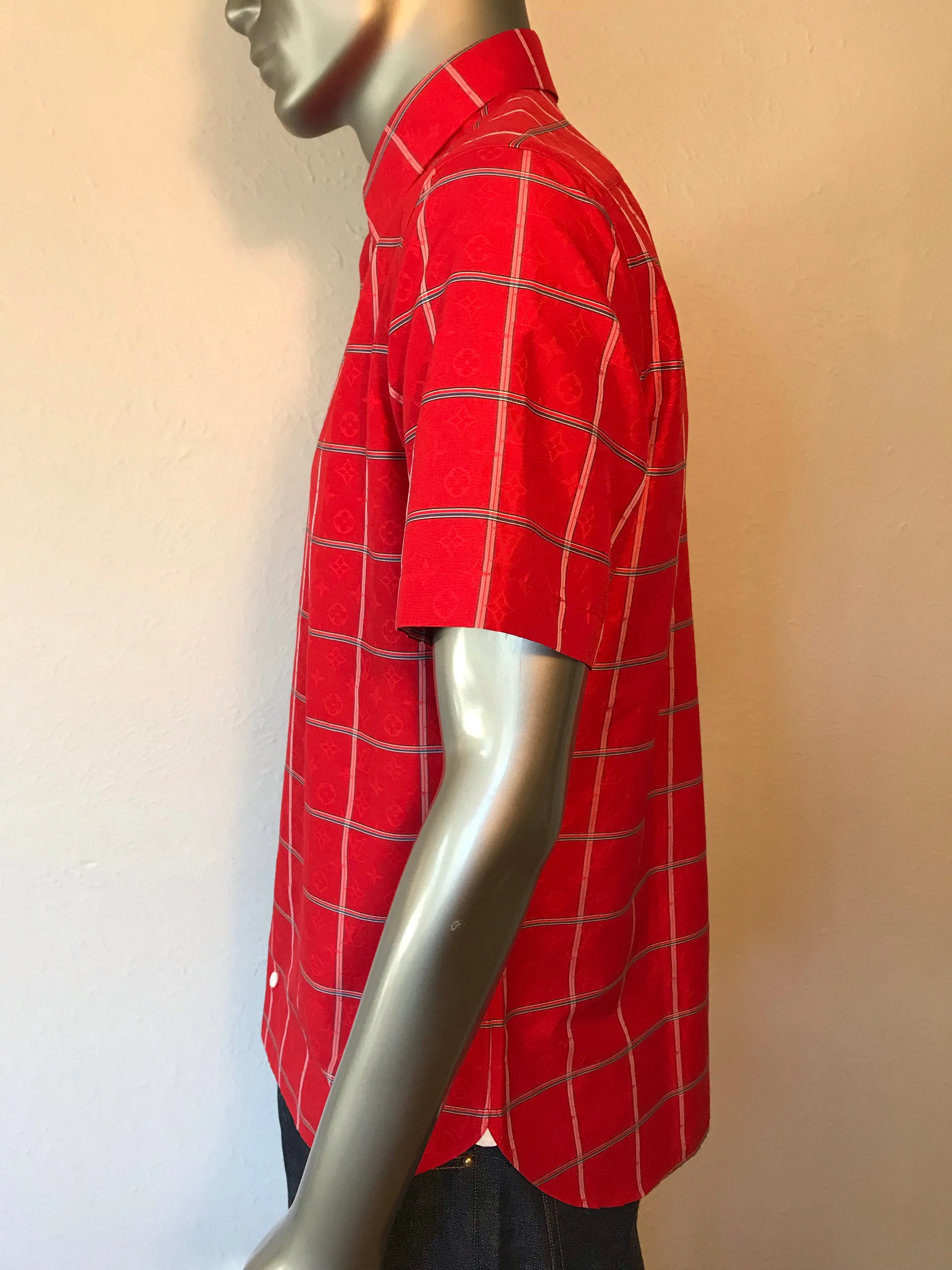 Silk Reflective Monogram Check Shirt