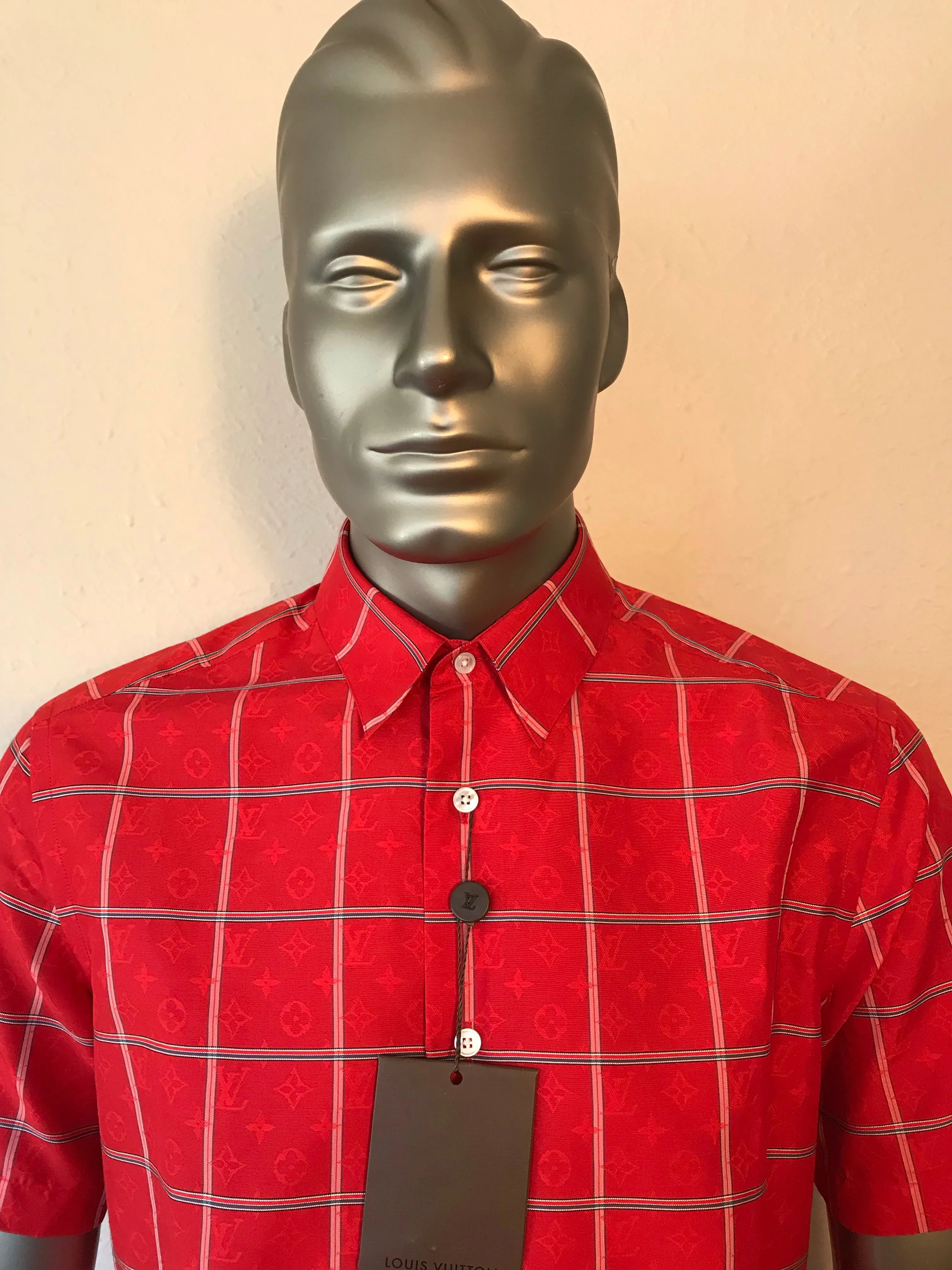 Silk Reflective Monogram Check Shirt