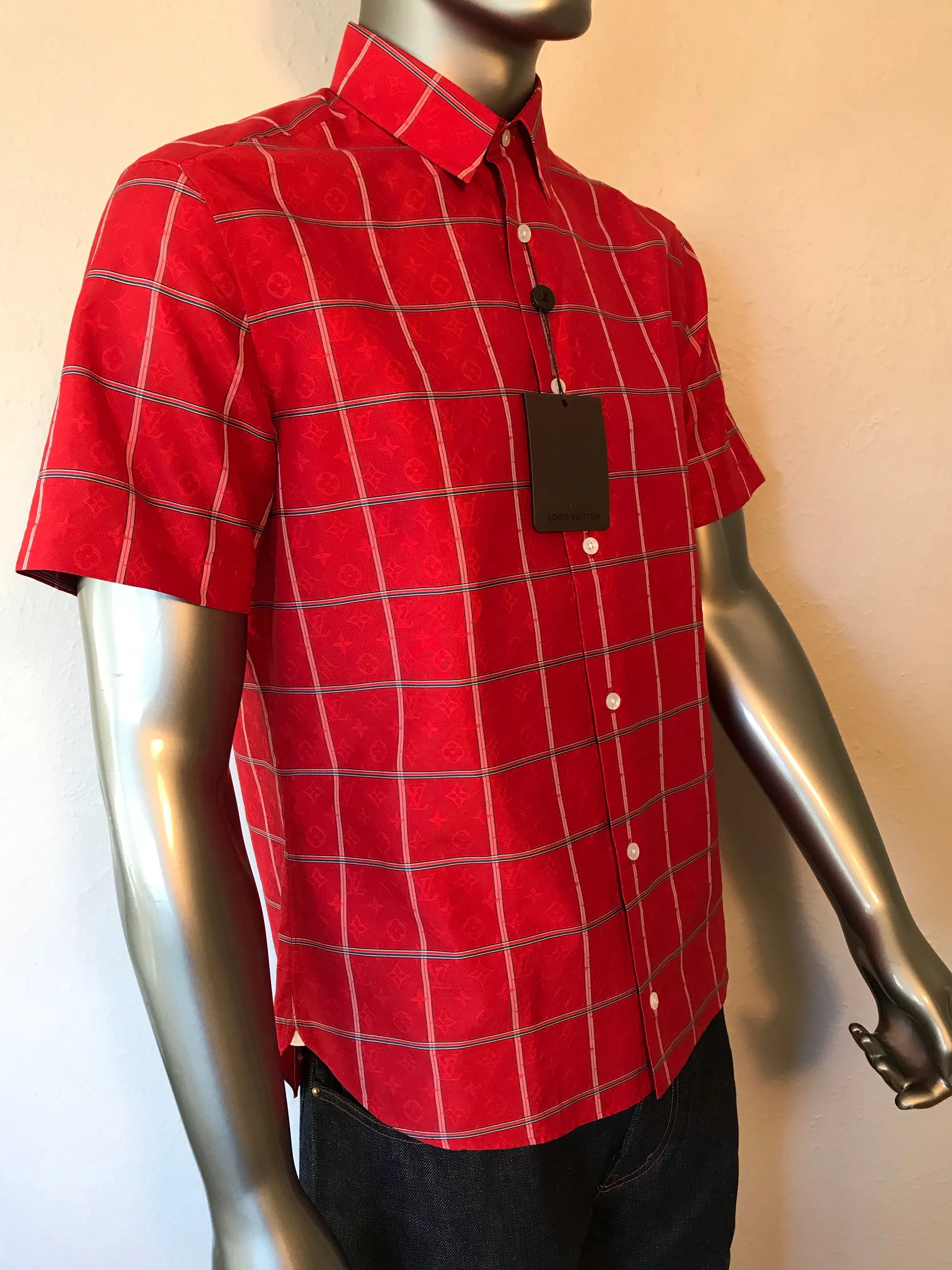 Silk Reflective Monogram Check Shirt