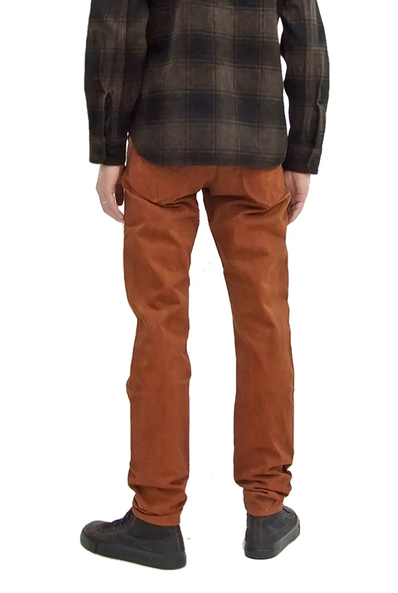 Studio D'artisan Slim Tapered Pants Men's Amami Dorozome EASTERNER Cotton Sateen Jeans with Natural Mud Dye 1852-DORO Brown