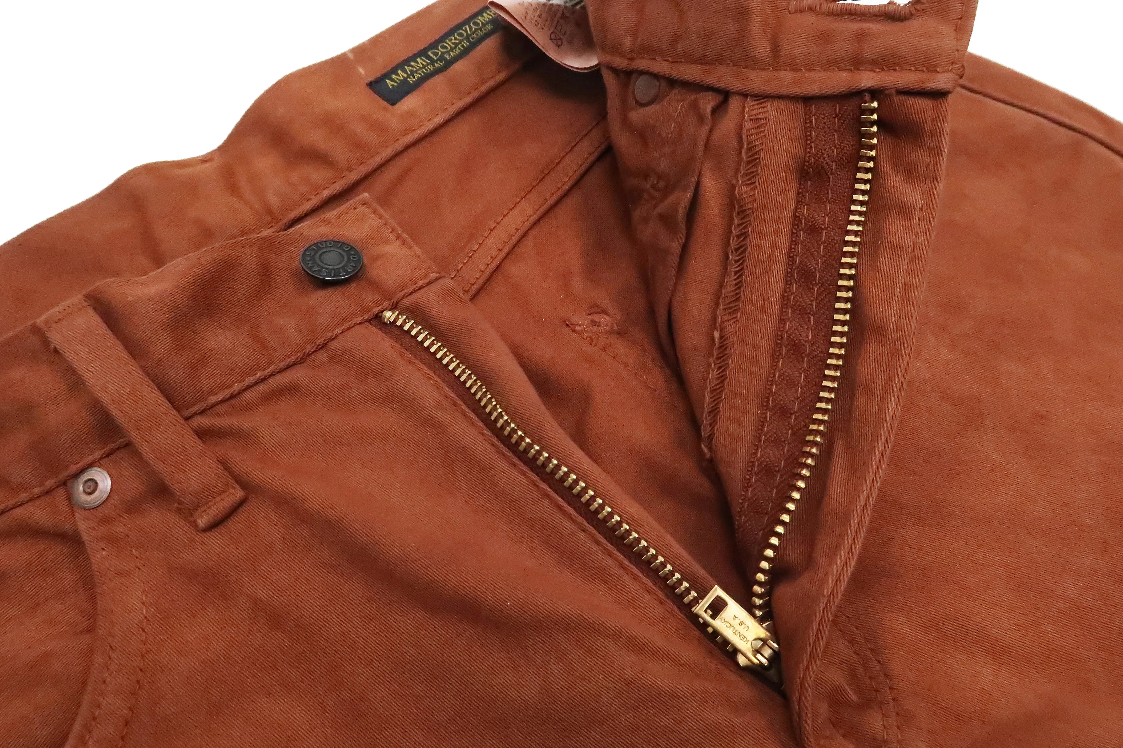 Studio D'artisan Slim Tapered Pants Men's Amami Dorozome EASTERNER Cotton Sateen Jeans with Natural Mud Dye 1852-DORO Brown