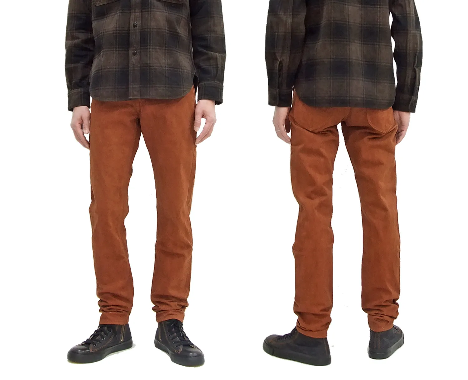 Studio D'artisan Slim Tapered Pants Men's Amami Dorozome EASTERNER Cotton Sateen Jeans with Natural Mud Dye 1852-DORO Brown