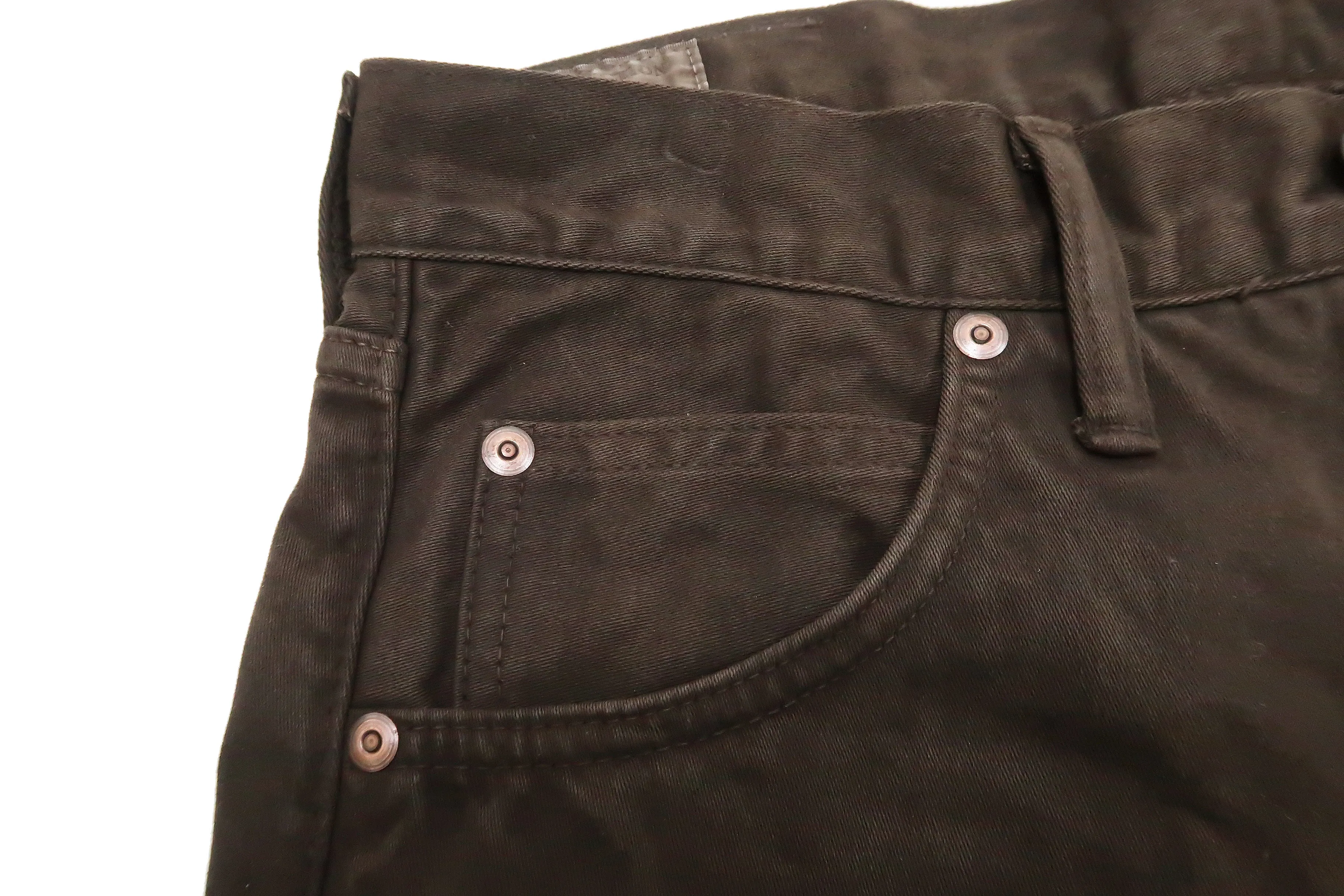 Studio D'artisan Slim Tapered Pants Men's Amami Dorozome EASTERNER Cotton Sateen Jeans with Natural Mud Dye 1852-DORO Drak-Brown