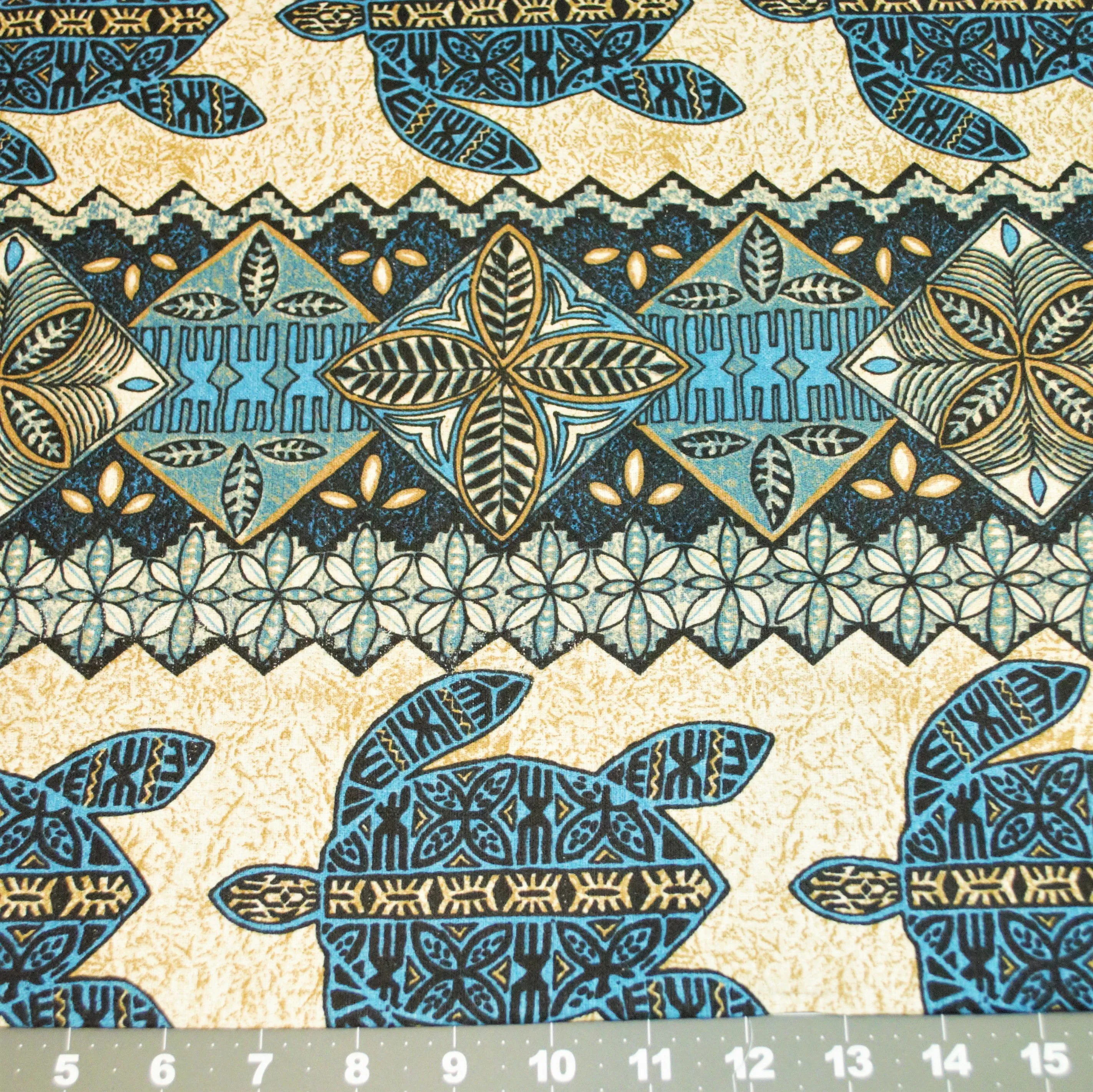 Tapa Honu Blue Coconut Cloth, Barkcloth