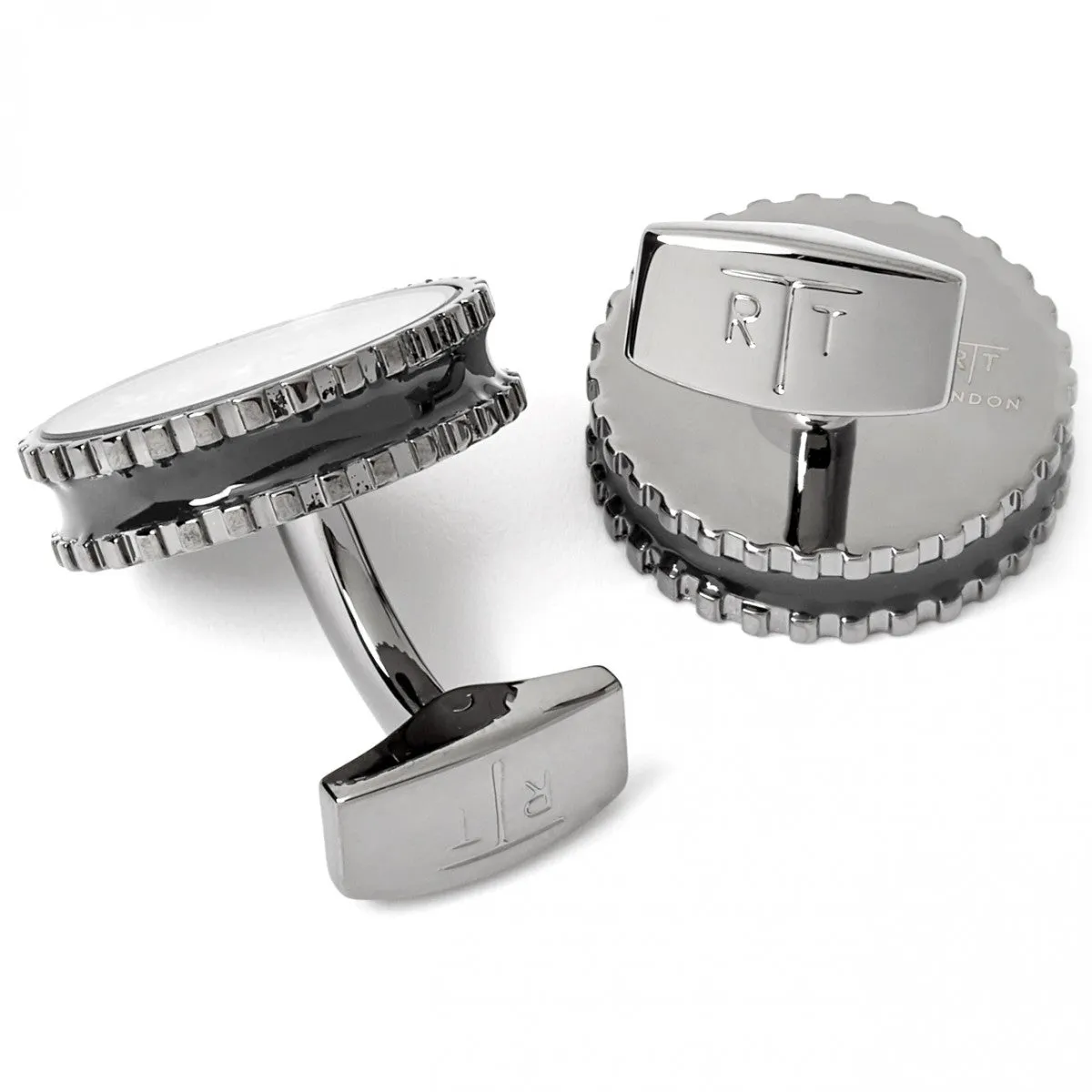 Tateossian Men's Black Cufflinks with Mechanical Skeleton Gear