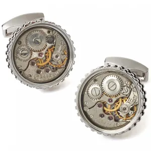 Tateossian Men's Black Cufflinks with Mechanical Skeleton Gear