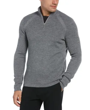 Textured Merino Wool Blend Quarter Zip Sweater
