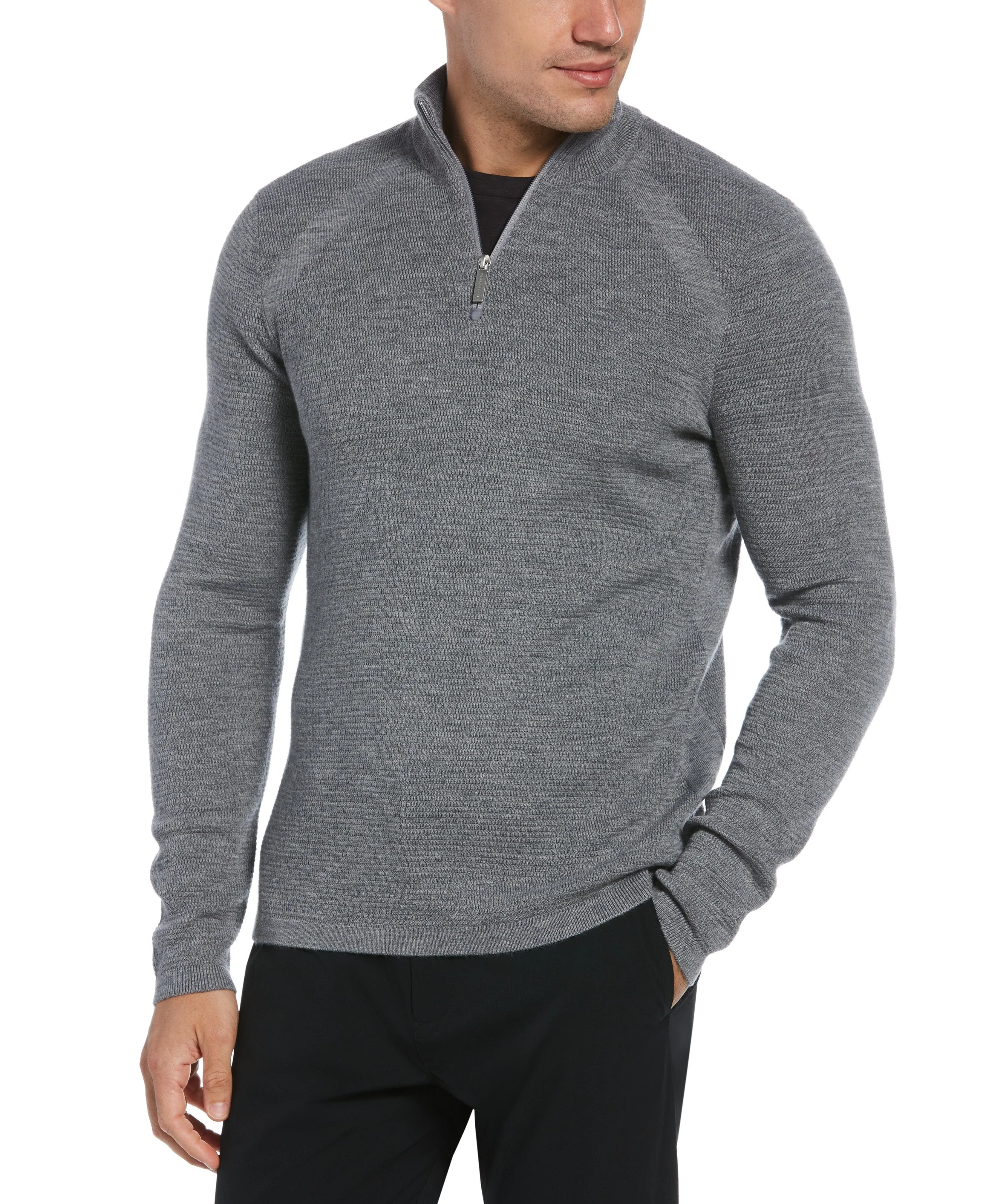 Textured Merino Wool Blend Quarter Zip Sweater