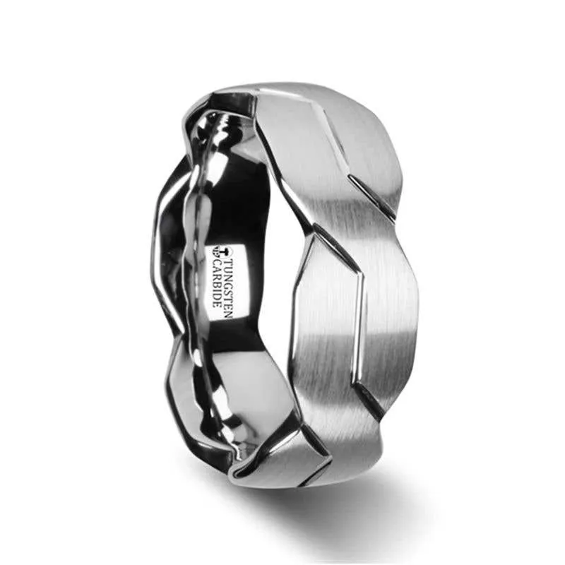 Thorsten FOREVER White Tungsten Ring with Brushed Carved Infinity Symbol Design - 6mm 8mm or 10mm