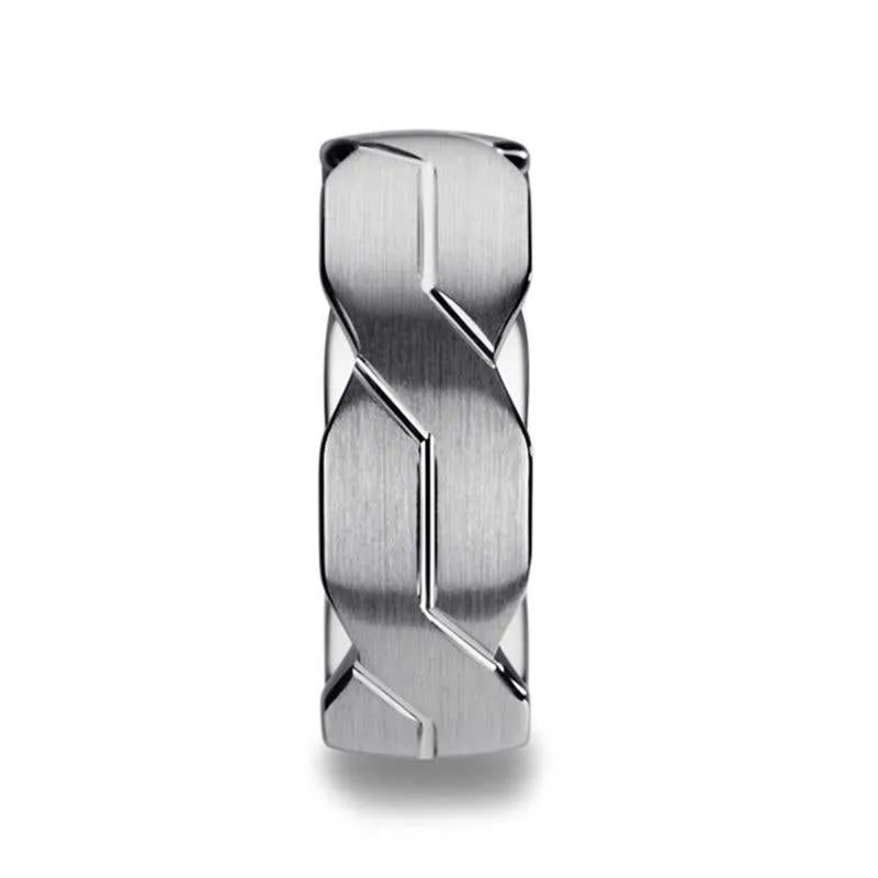 Thorsten FOREVER White Tungsten Ring with Brushed Carved Infinity Symbol Design - 6mm 8mm or 10mm