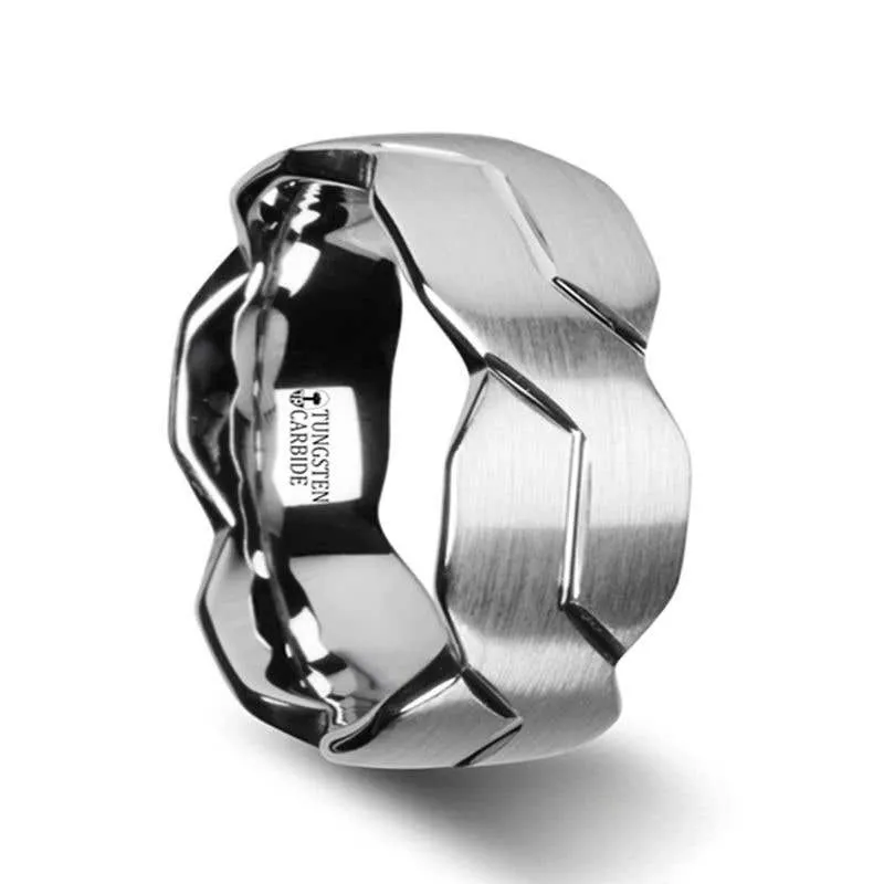 Thorsten FOREVER White Tungsten Ring with Brushed Carved Infinity Symbol Design - 6mm 8mm or 10mm