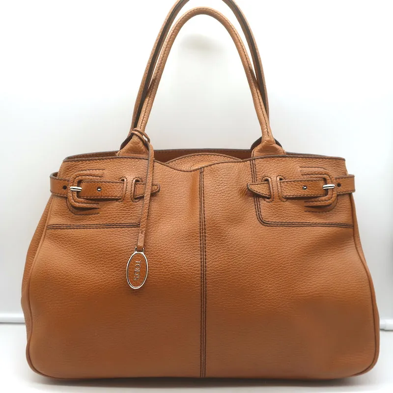 Tod's Buckled Tote Camel Grained Leather Medium Shoulder Bag