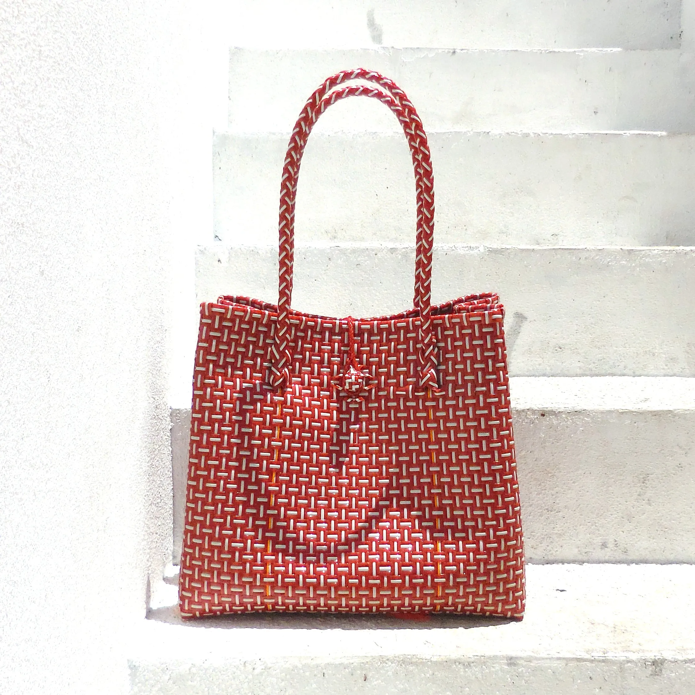 Toko Recycled Woven Tote Bag, in Red & White
