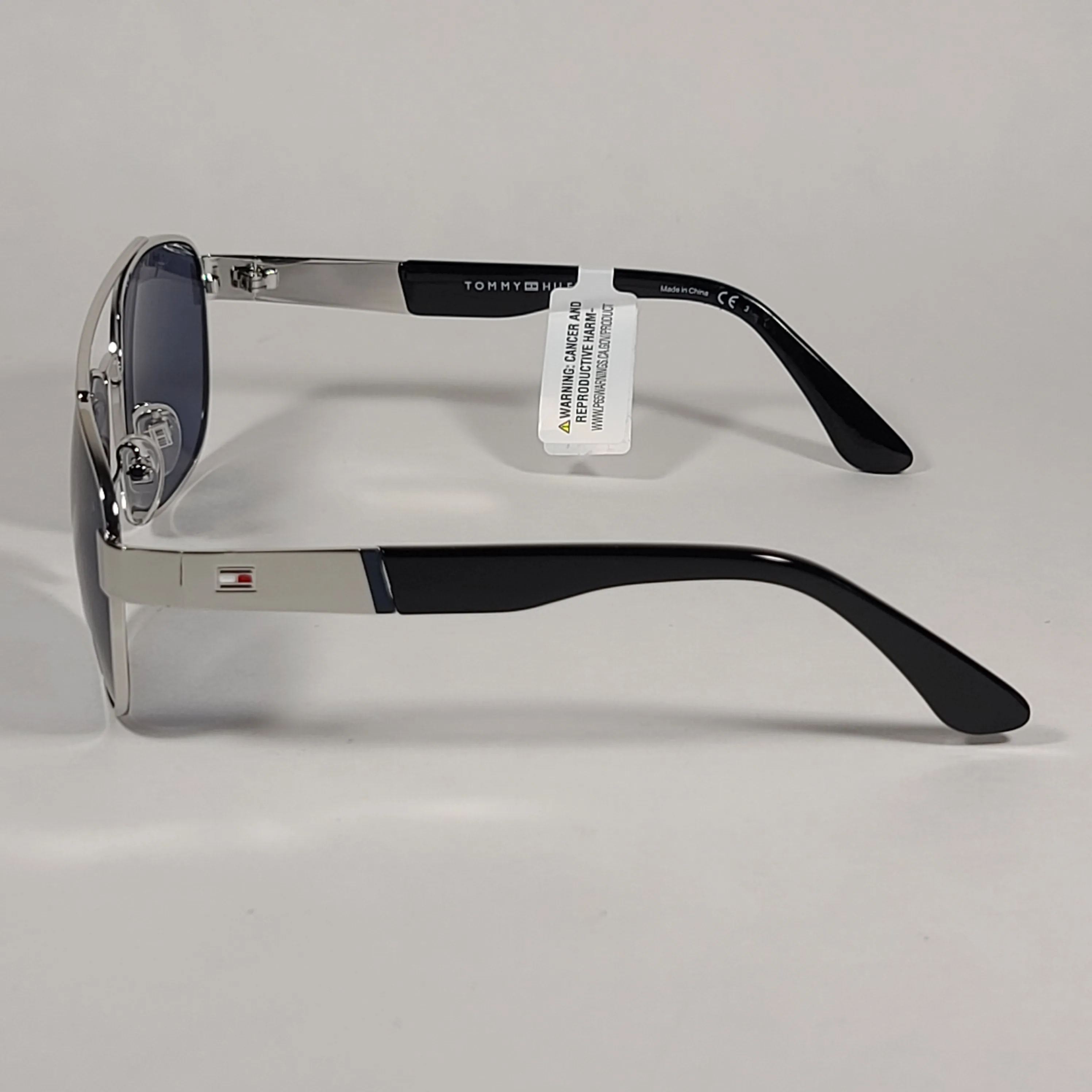 Tommy Hilfiger Brendan Rectangular Sunglasses Silver And Black Frame Blue Gray Lens BRENDAN MM OM435