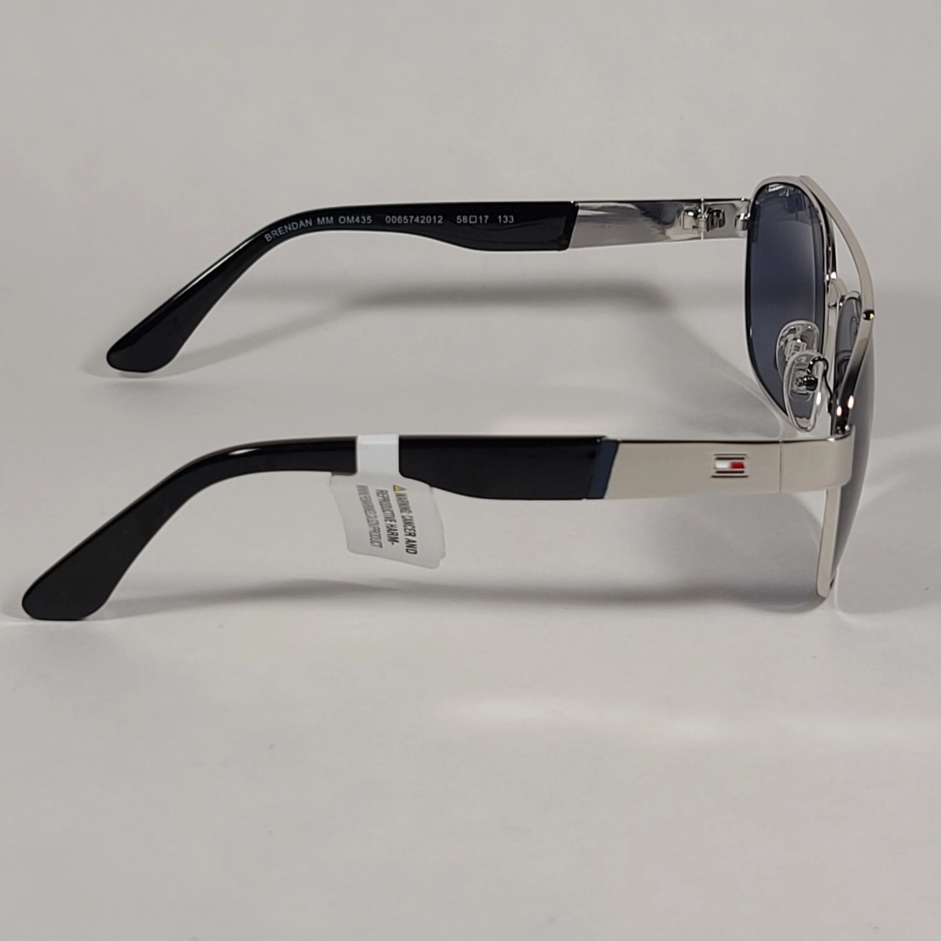 Tommy Hilfiger Brendan Rectangular Sunglasses Silver And Black Frame Blue Gray Lens BRENDAN MM OM435