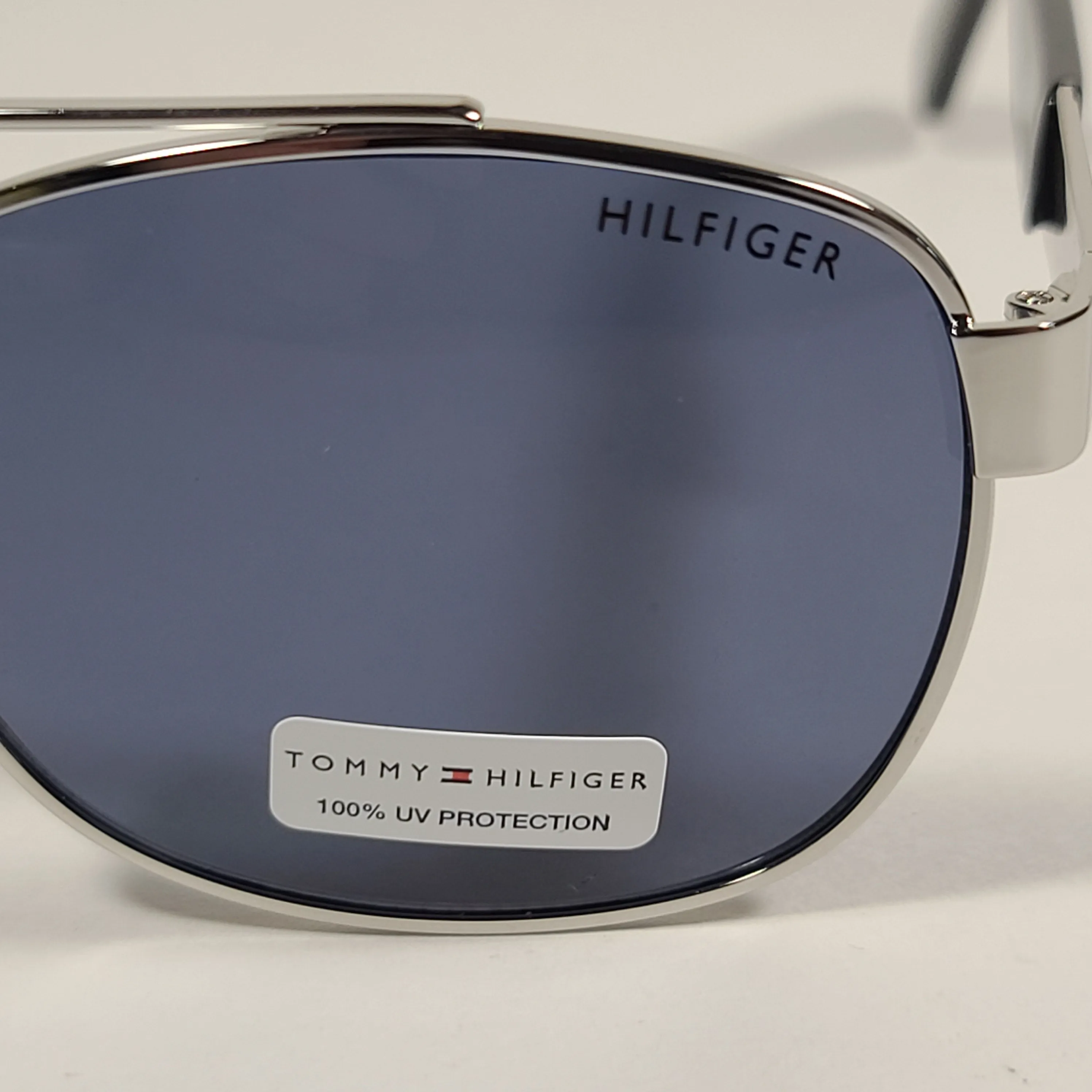 Tommy Hilfiger Brendan Rectangular Sunglasses Silver And Black Frame Blue Gray Lens BRENDAN MM OM435