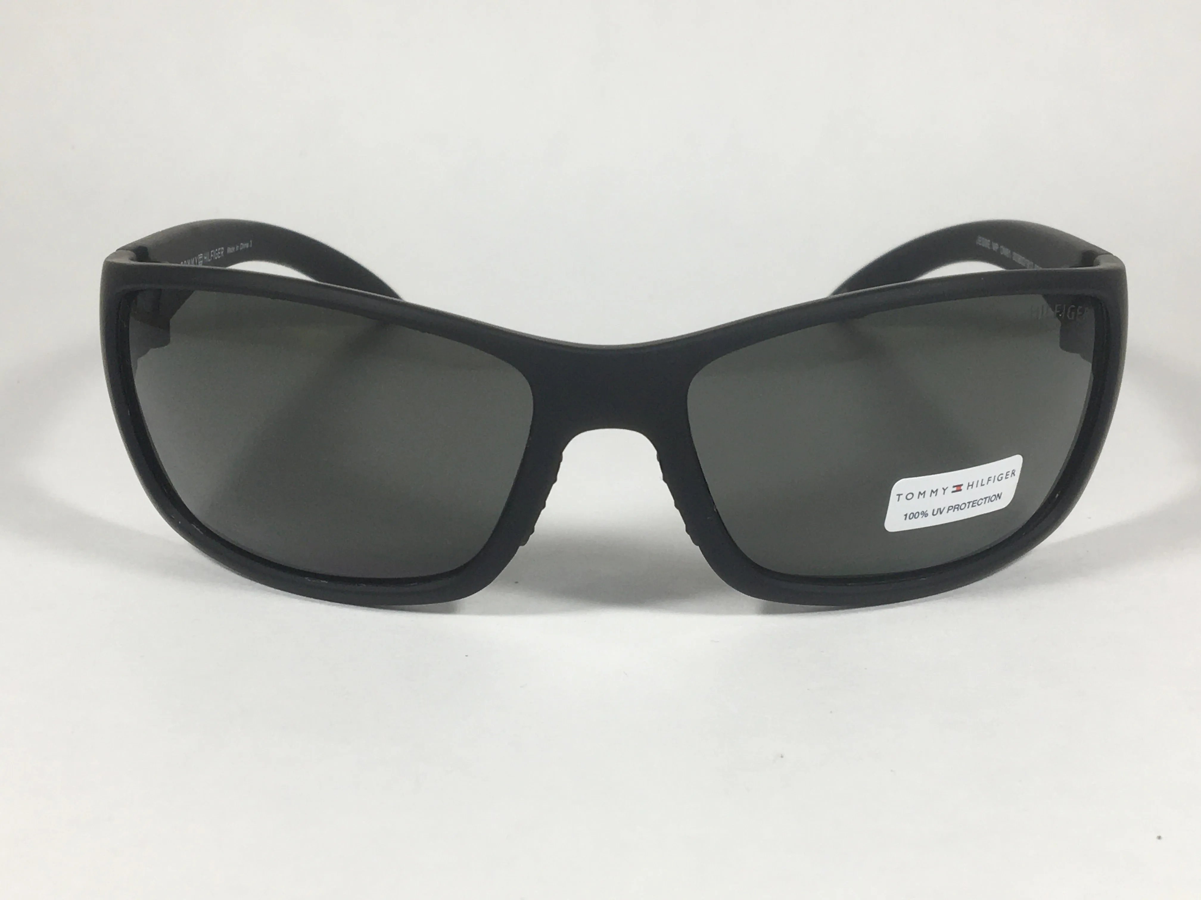 Tommy Hilfiger "Jesse" MP OM81 Sport Wrap Sunglasses Matte Black Green Lens