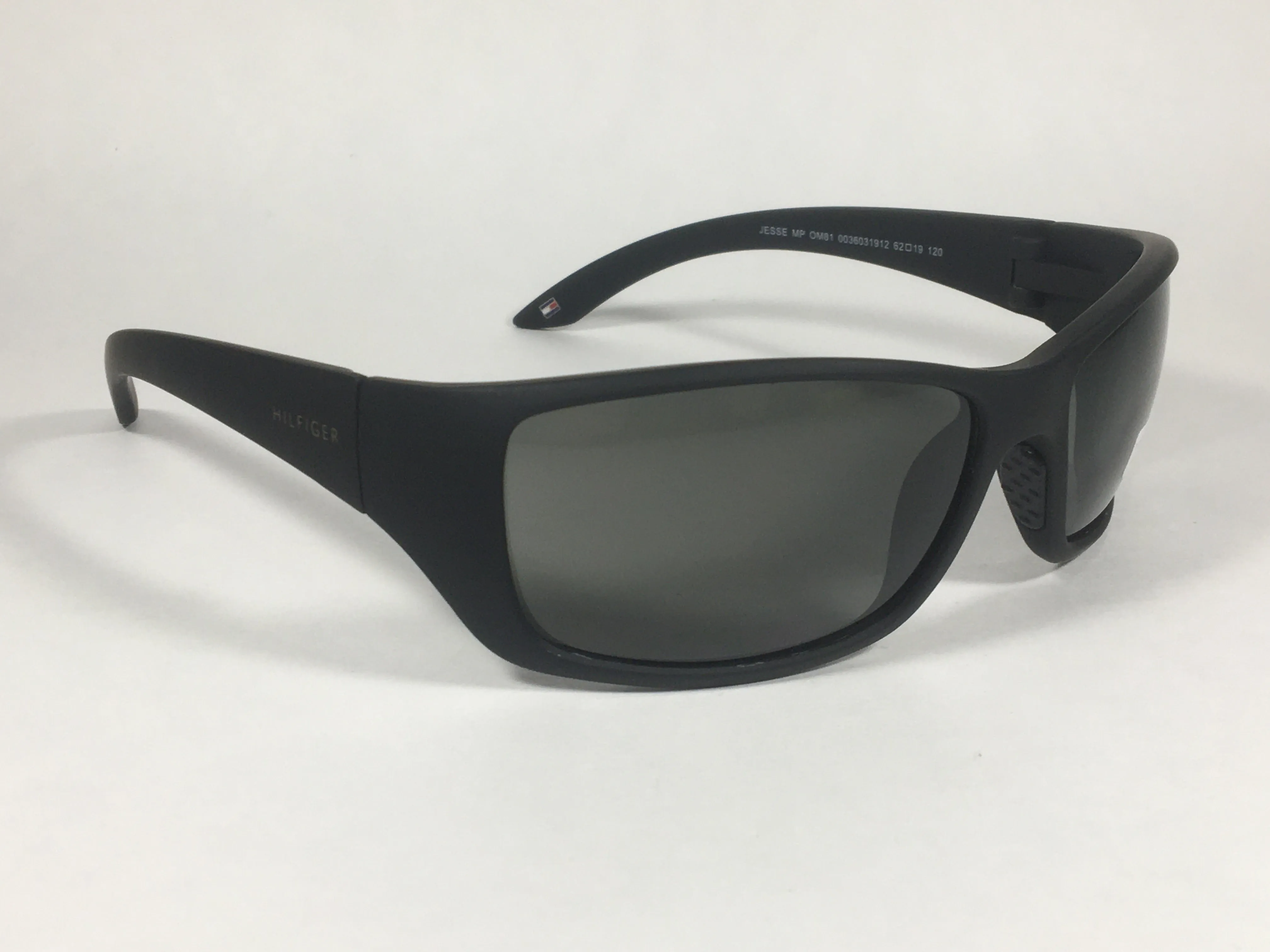 Tommy Hilfiger "Jesse" MP OM81 Sport Wrap Sunglasses Matte Black Green Lens