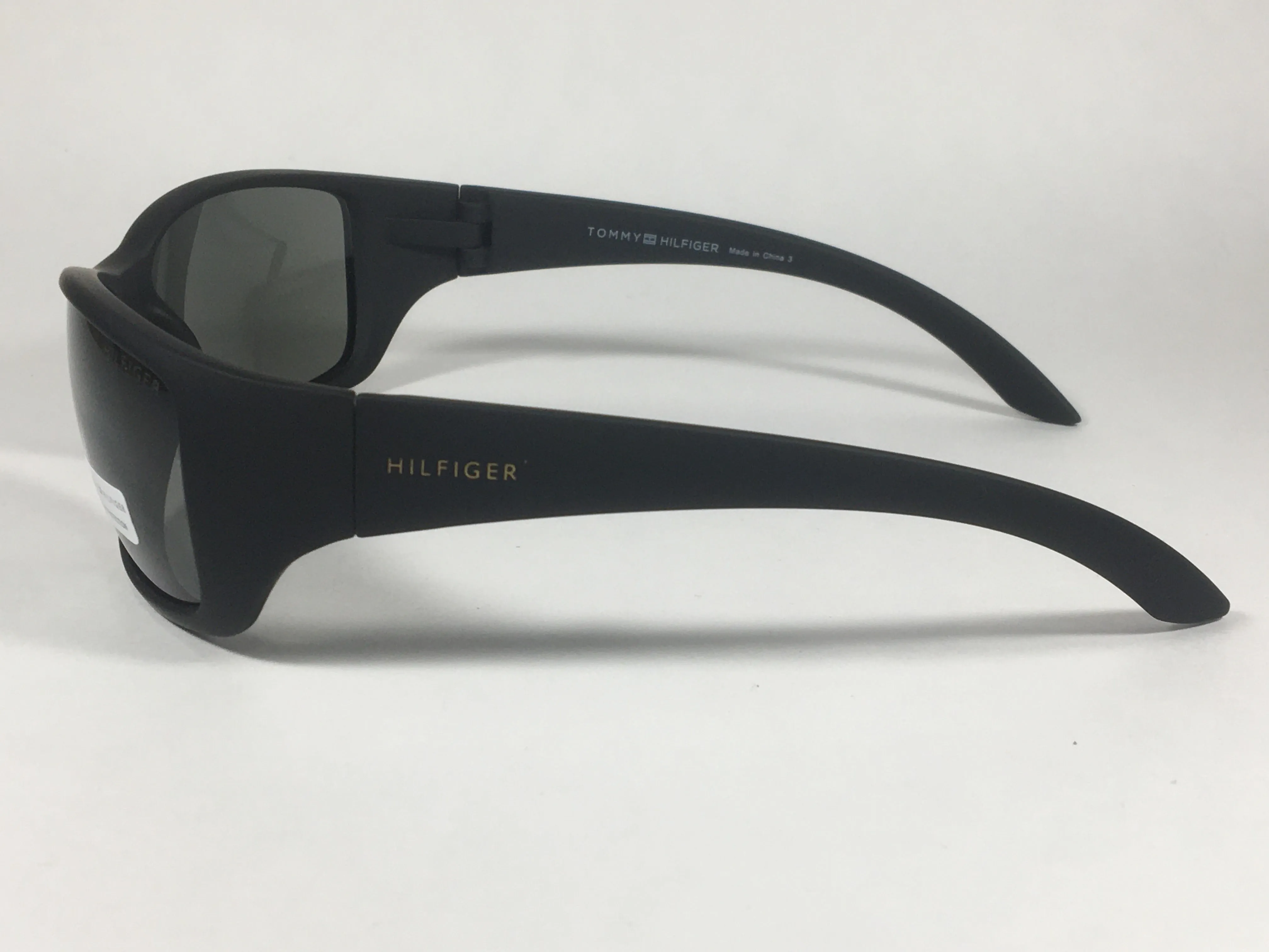 Tommy Hilfiger "Jesse" MP OM81 Sport Wrap Sunglasses Matte Black Green Lens