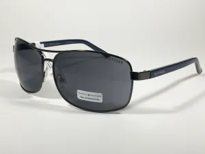 Tommy Hilfiger Vasquez Rectangle Sunglasses Gunmetal Gray Blue Navy Frame Gray Lens VASQUEZ MM OM68