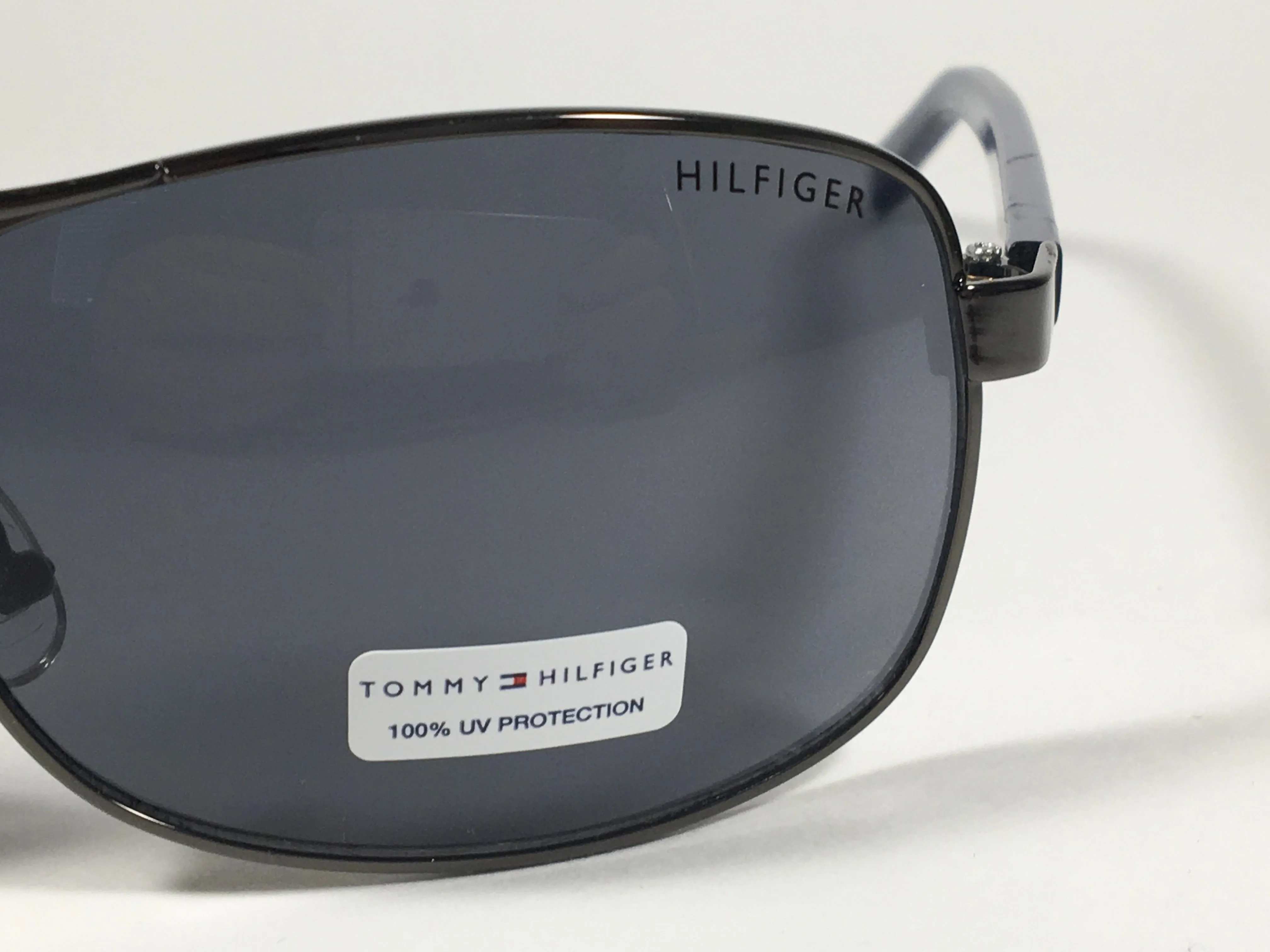 Tommy Hilfiger Vasquez Rectangle Sunglasses Gunmetal Gray Blue Navy Frame Gray Lens VASQUEZ MM OM68