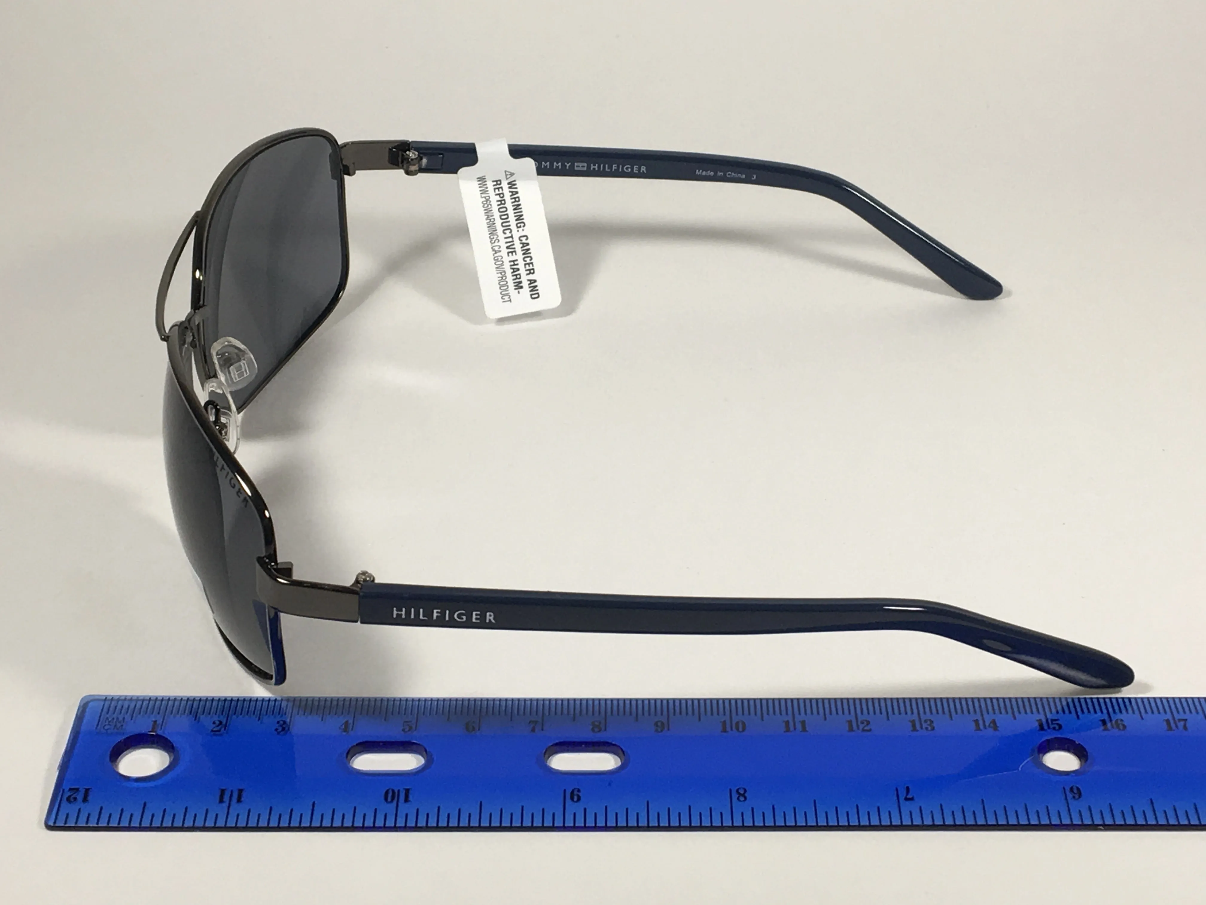 Tommy Hilfiger Vasquez Rectangle Sunglasses Gunmetal Gray Blue Navy Frame Gray Lens VASQUEZ MM OM68