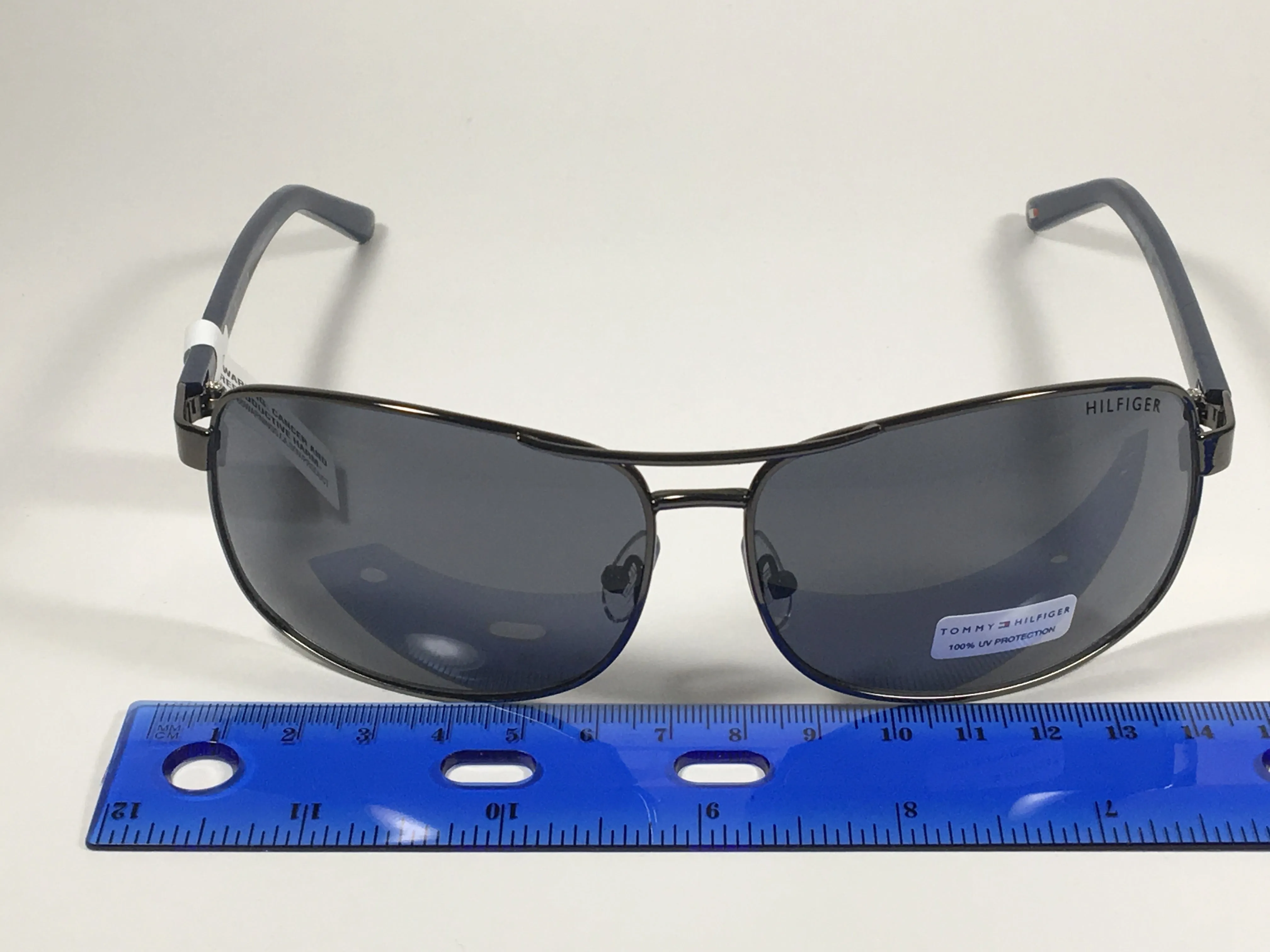 Tommy Hilfiger Vasquez Rectangle Sunglasses Gunmetal Gray Blue Navy Frame Gray Lens VASQUEZ MM OM68