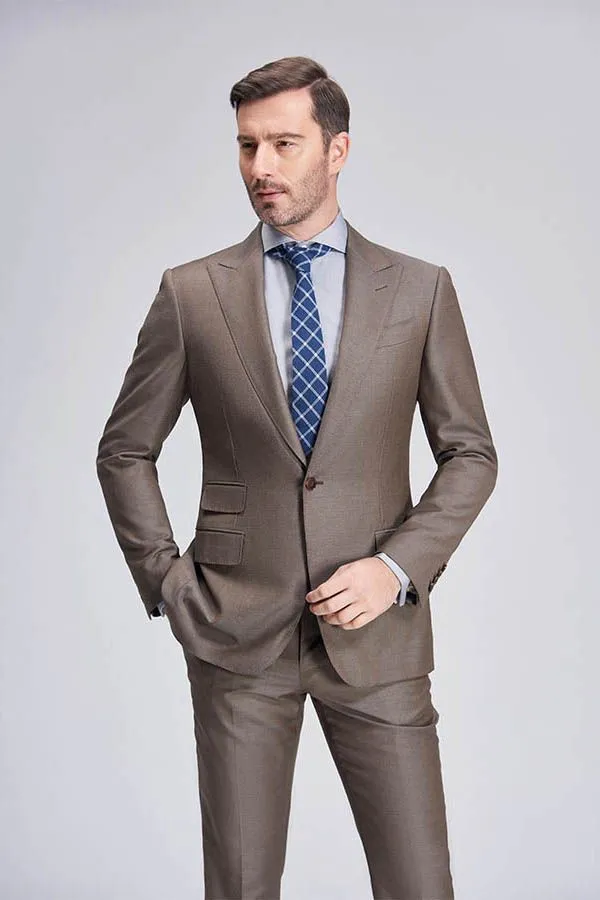 Top Coffee Mens Suits for Business Peak Lapel One Button Mens Suits