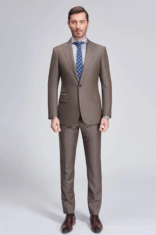 Top Coffee Mens Suits for Business Peak Lapel One Button Mens Suits